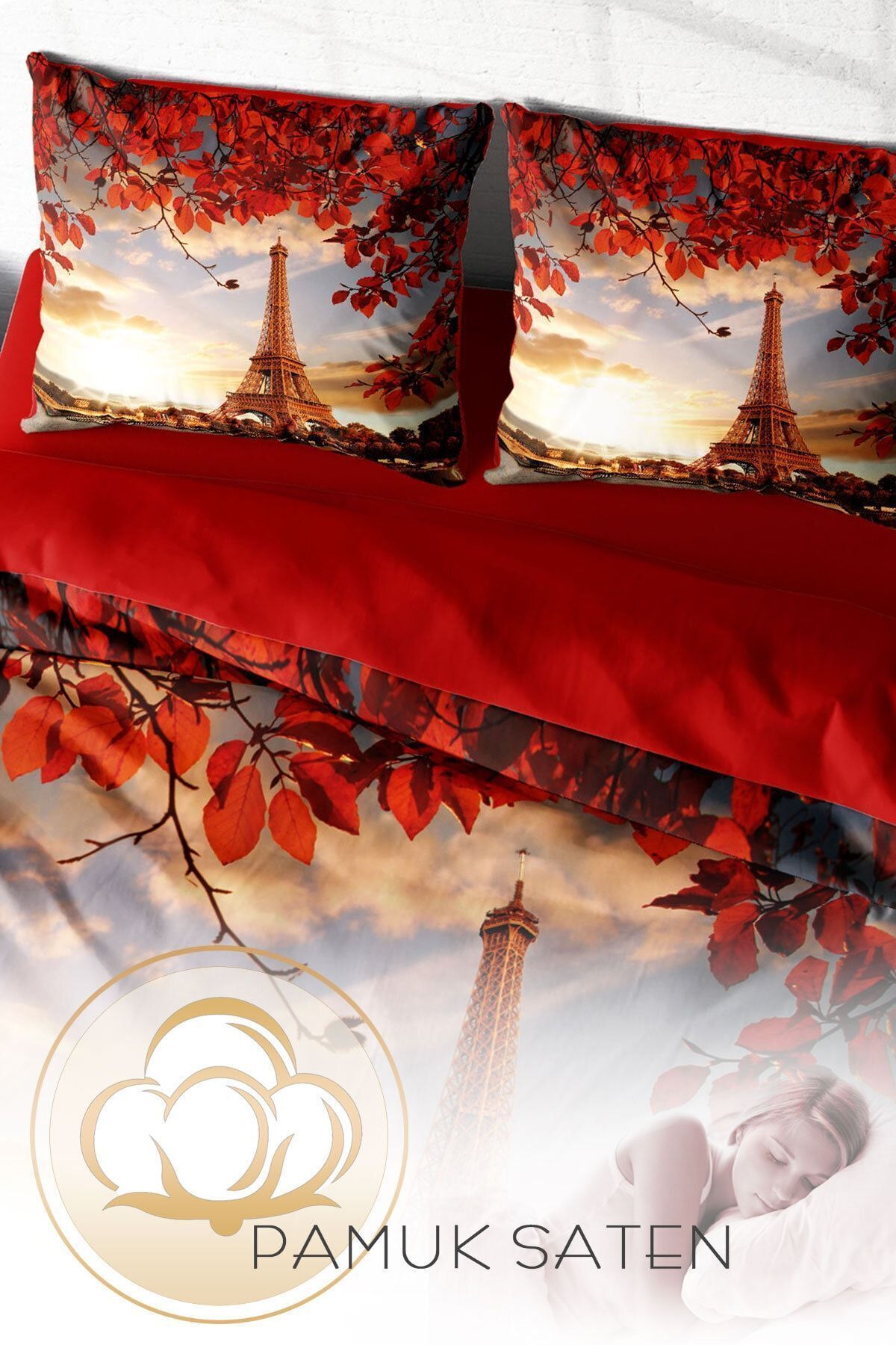 PerlaSera-3D Custom Design - Double Cotton Satin Duvet Cover Set, Eiffel 4