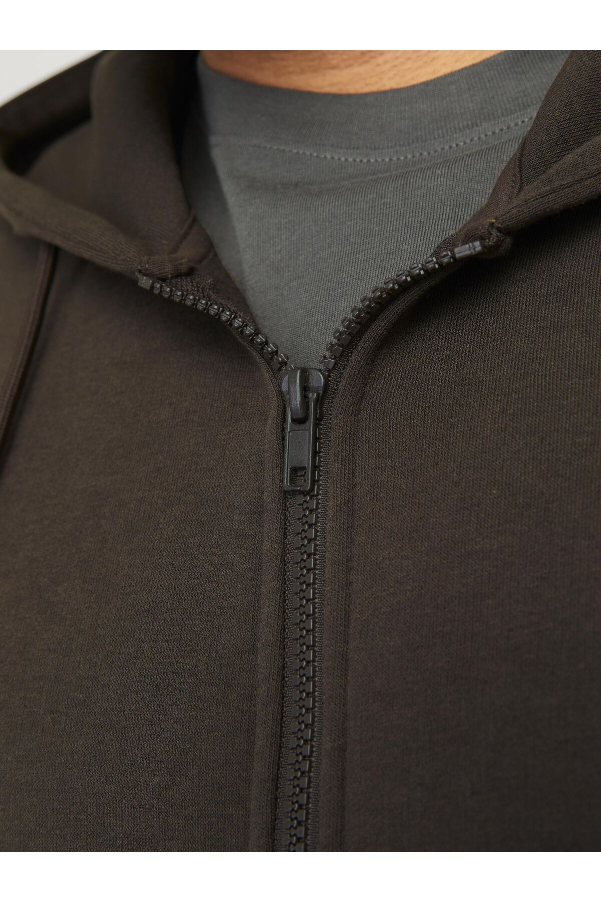 Jack & Jones Plus Reißverschluss ile Kapuzenpullover Reißverschluss ile Büyük Beden Einfarbig Kapuzenpullover görsel 5