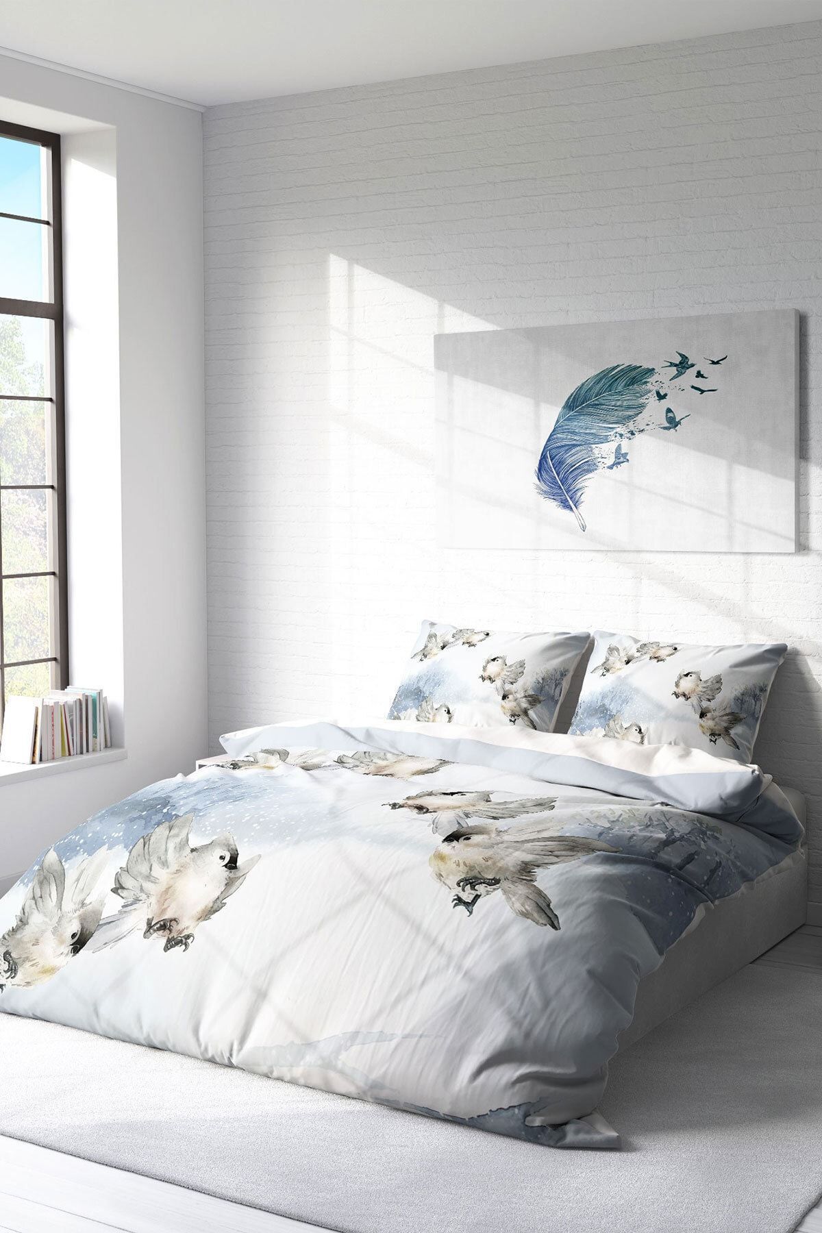 PerlaSera-Snow Bird 3D Custom Design - Σετ Παπλωματοθήκη Διπλό, Πυκνό Βαμβακερό Σατέν 2
