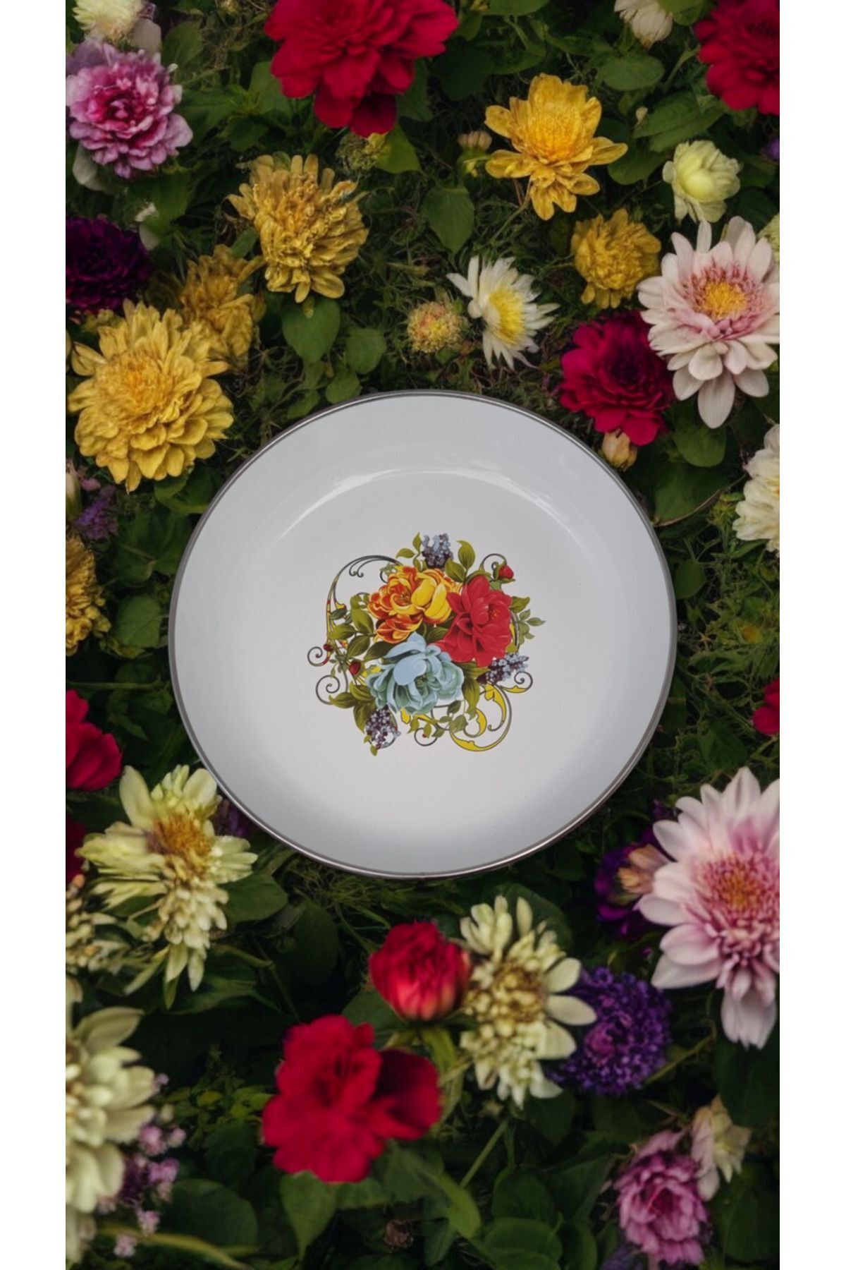 emaye muhallebi yemek kahvaltı tabak 24 cm desenli  Kase , Çukur Tabak, Salata Tabak, Cips Tabak