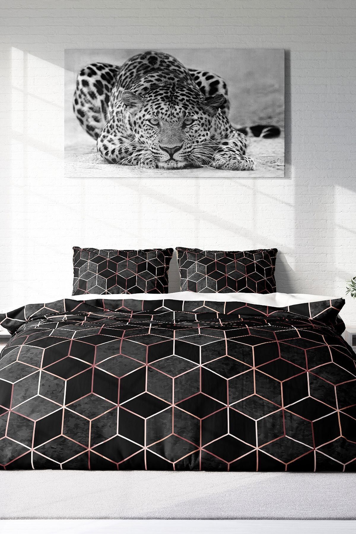 PerlaSera-3D Custom Design - Double Cotton Satin Duvet Cover Set, Gold Cube 3