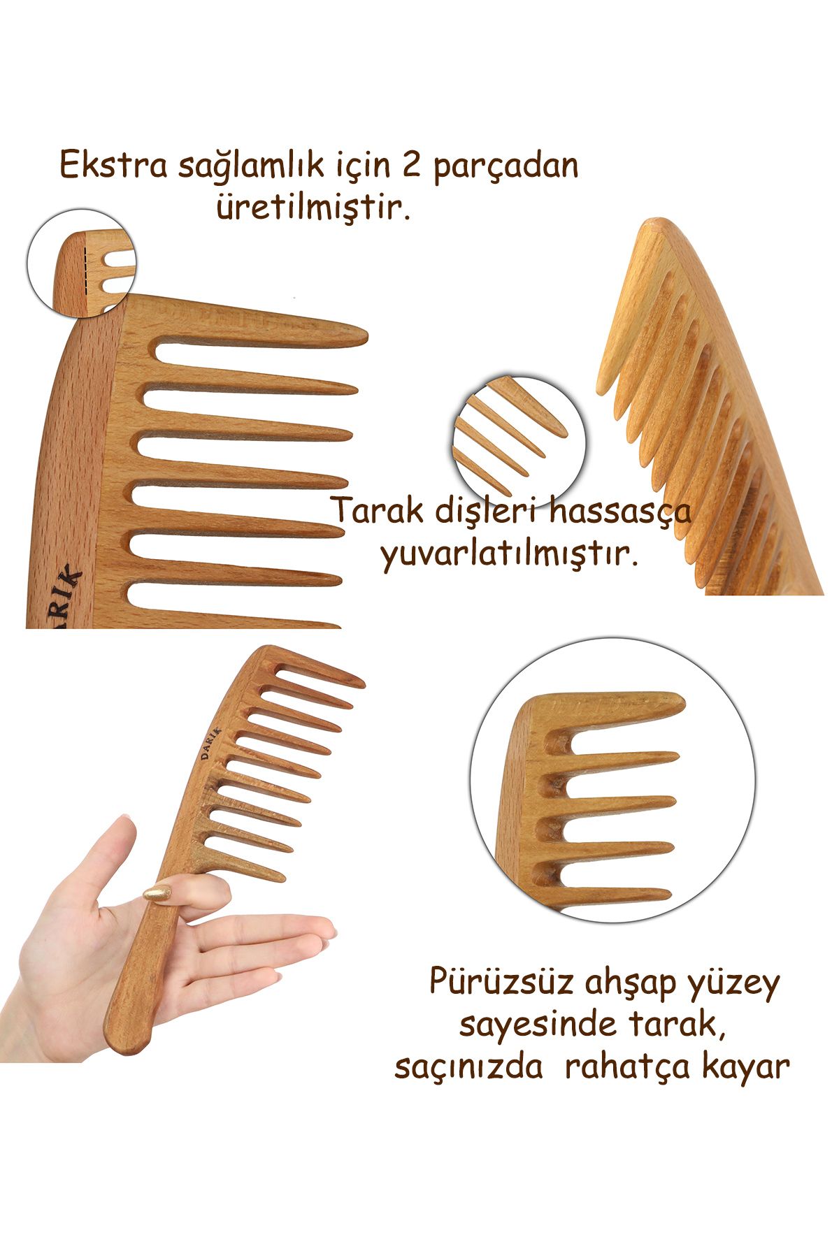 DARIK-Beech Wood Quality Wide Tooth Comb, Model 7 3