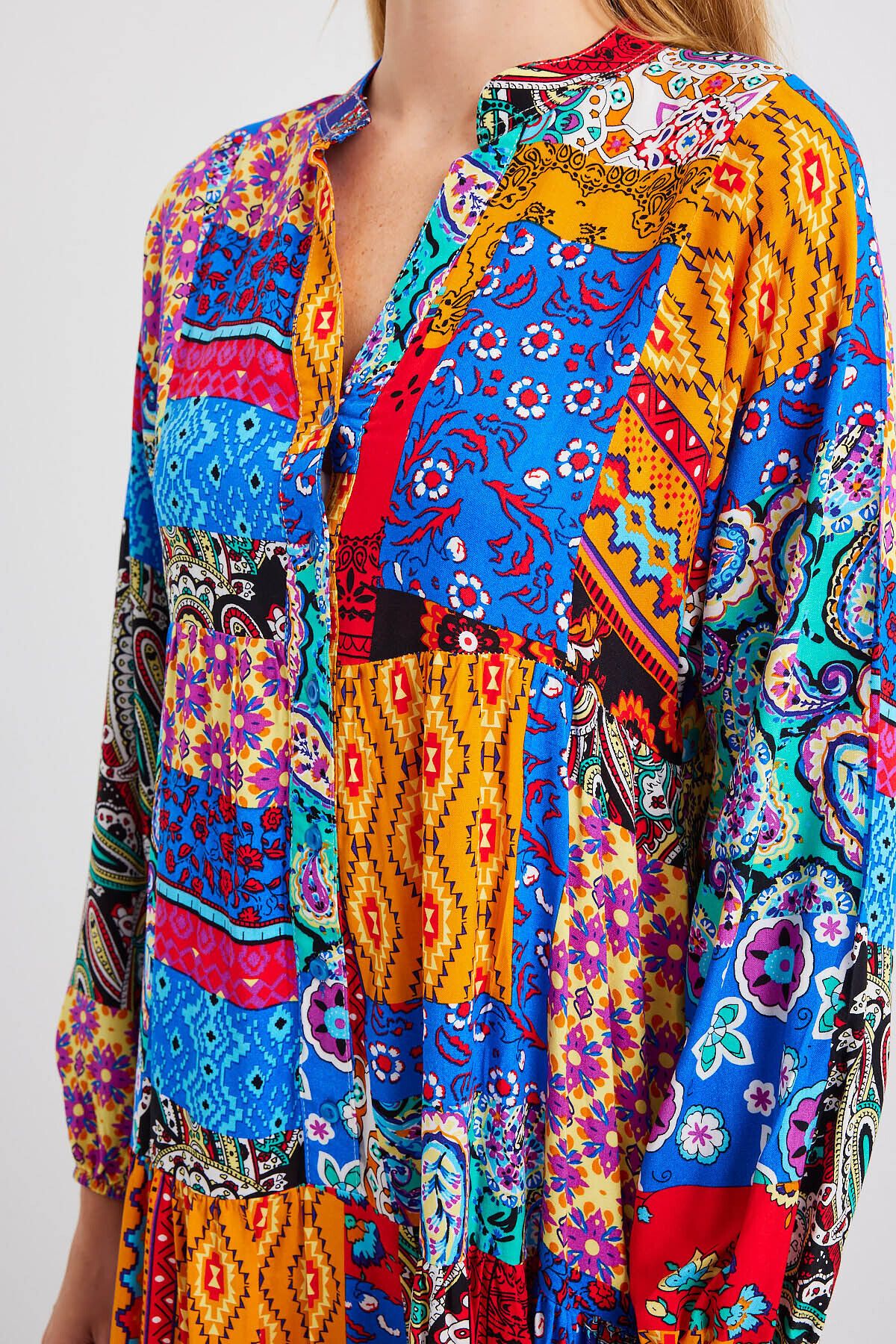 Bigdart-2423 Model Authentic Patterned - Multicolored Dress 10