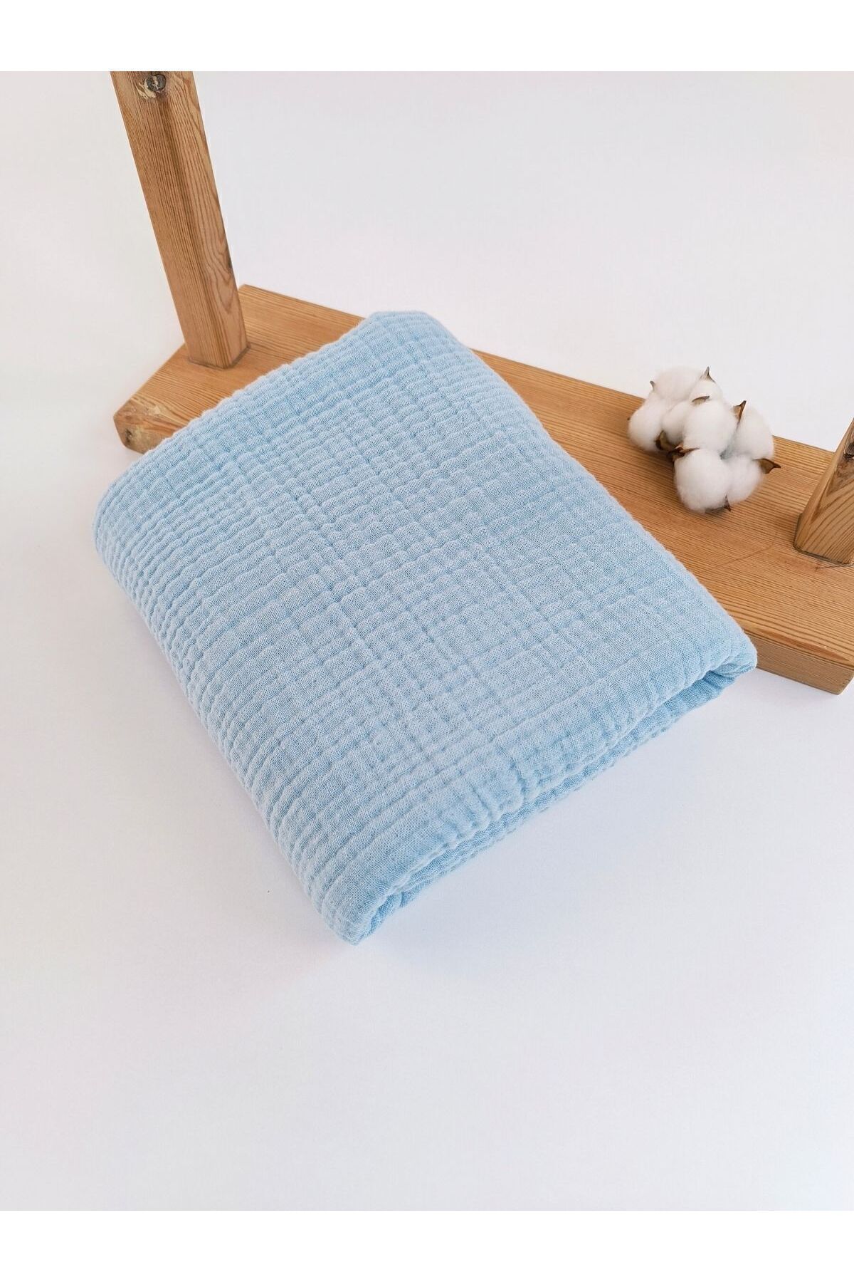 Tomuycuk 4 Kat Müslin Mavi Saçaklı Bebek Battaniyesi 100x120 Cm- %100 Pamuklu & Çok Amaçlı Battaniye fotoğrafı 3 (önizleme)