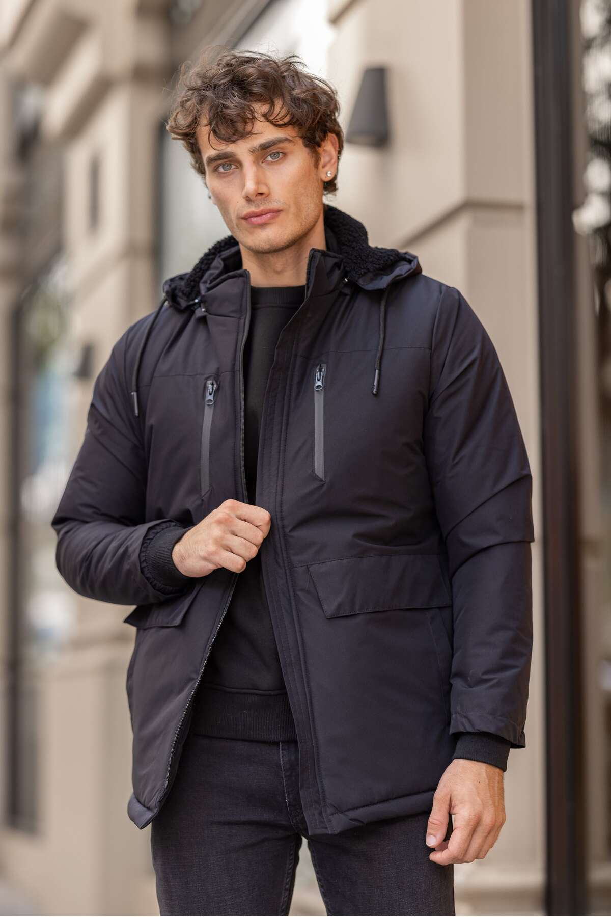 کاپشن مردانه آبی سرمه ای Decas | 24M2956 اورجینال - تصویر 4