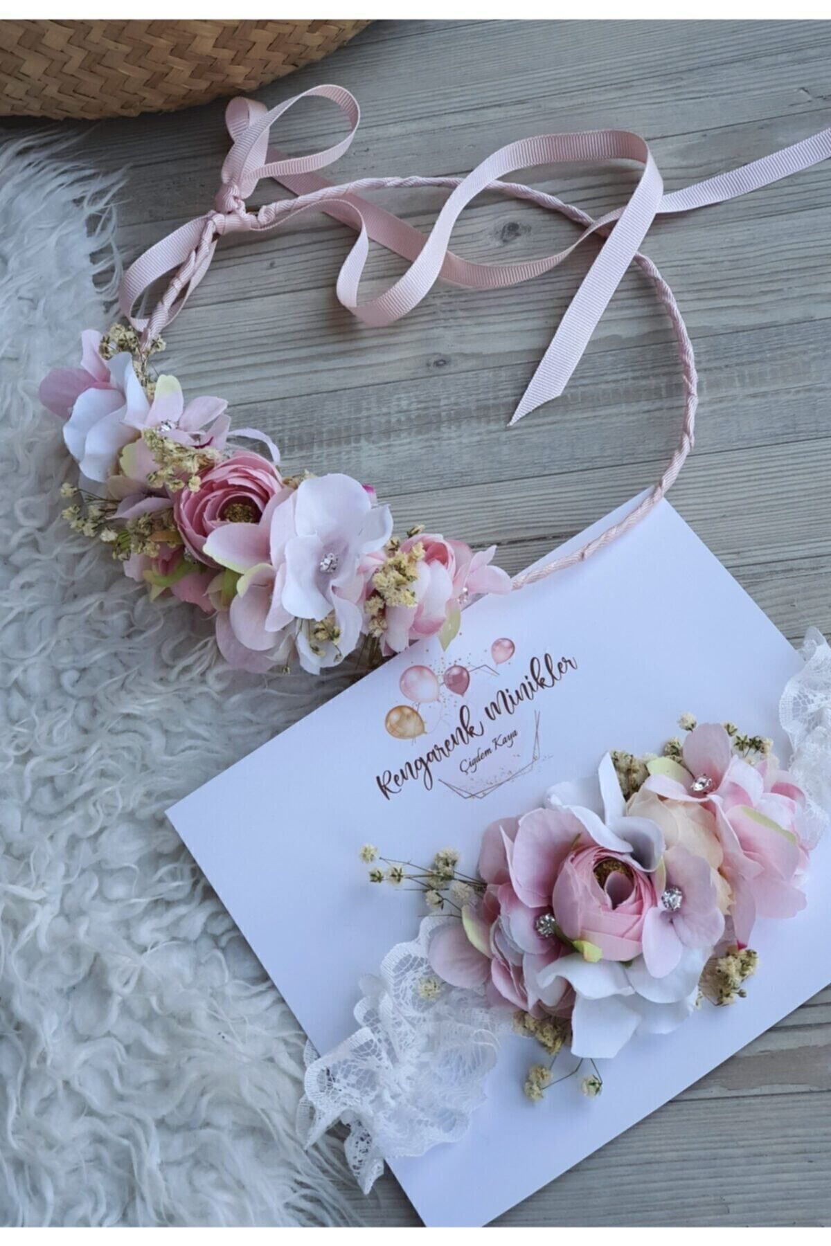 çiğdem kaya design Pudra Pembe Çicekli Anne Bebek Sadeli Lohusa Taç Takımı (hamile Taç) fotoğrafı 4 (önizleme)