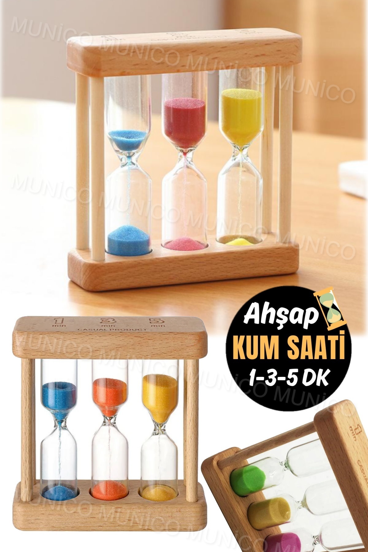Munico Stilinizi Yansıtan Bir Parça Ahşap Cam Tasarımlı 1-3-5 Dakikalık Kum Saati ile Evinizde Fark Yaratın