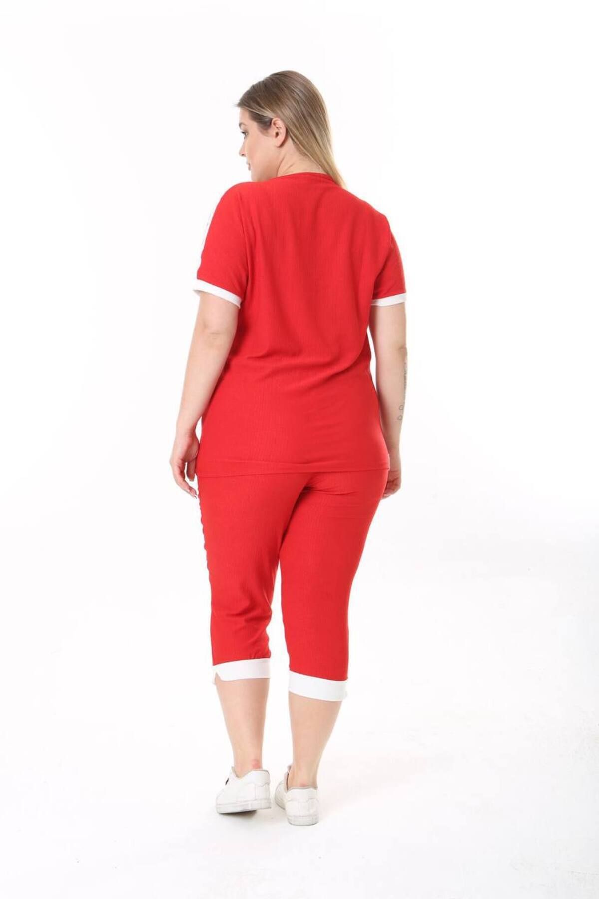 garajmood-Red and White Stripe Detailed Large Size Set 7