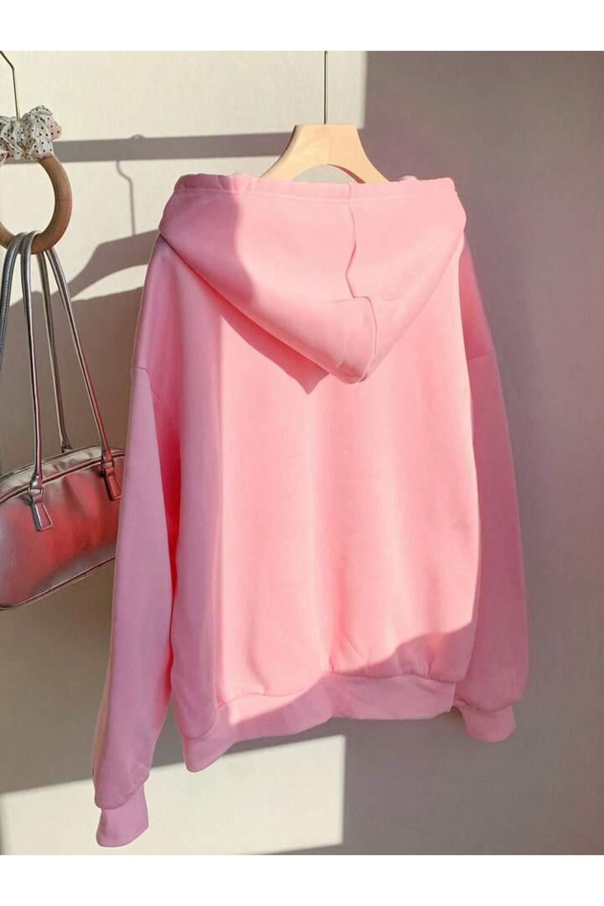 Kız Çocuk Kapşonlu Pembe-Gri Kedicik Baskılı 2li Paket Sweatshirt