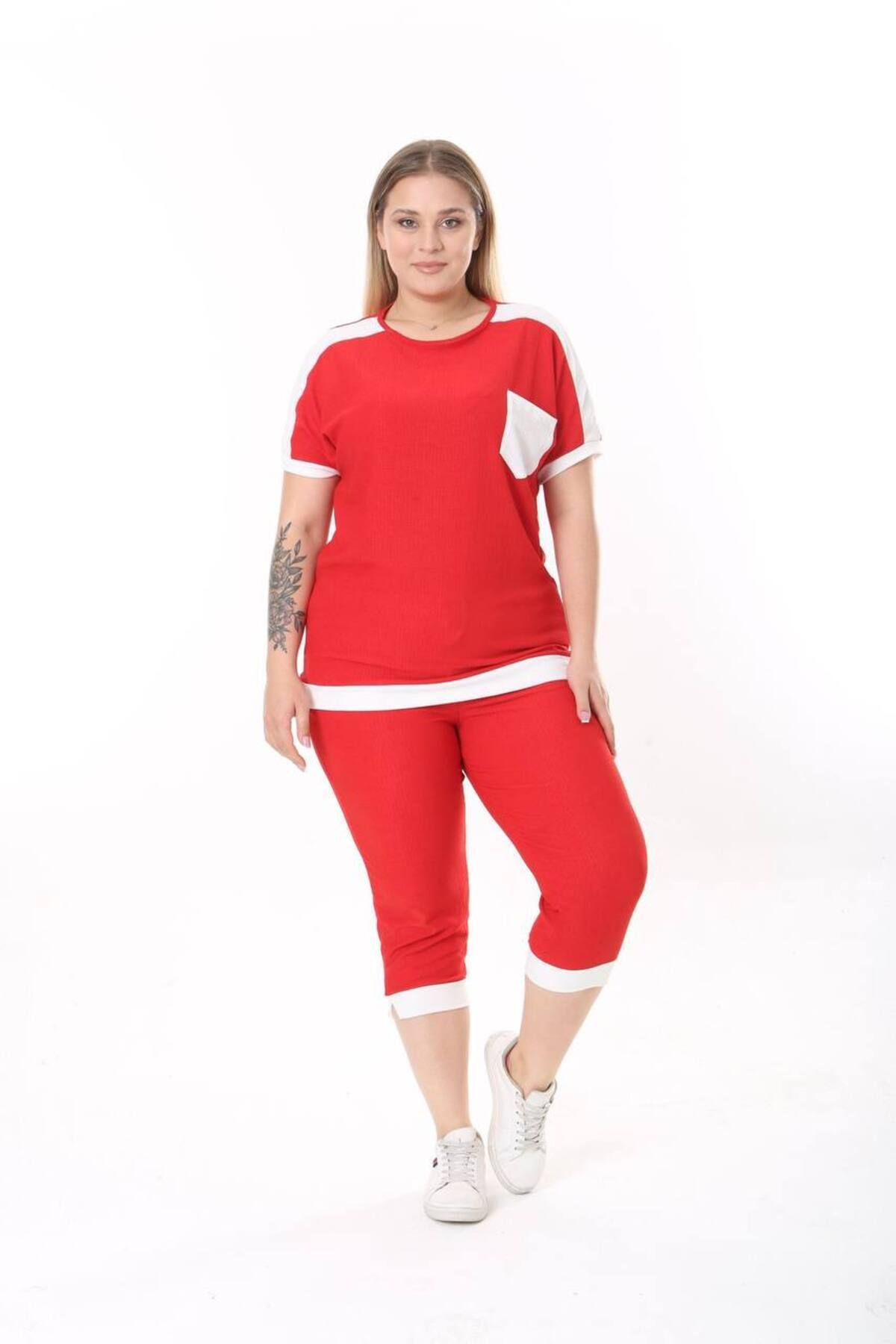 garajmood-Red and White Stripe Detailed Large Size Set 5