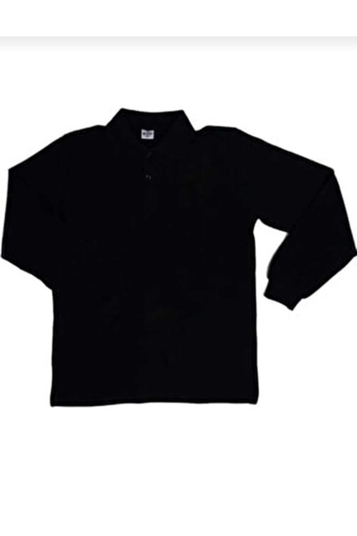 FİRES GİYİM UNISEX SİYAH %100 PAMUK POLO YAKA UZUN KOL OKUL TİŞÖRT..