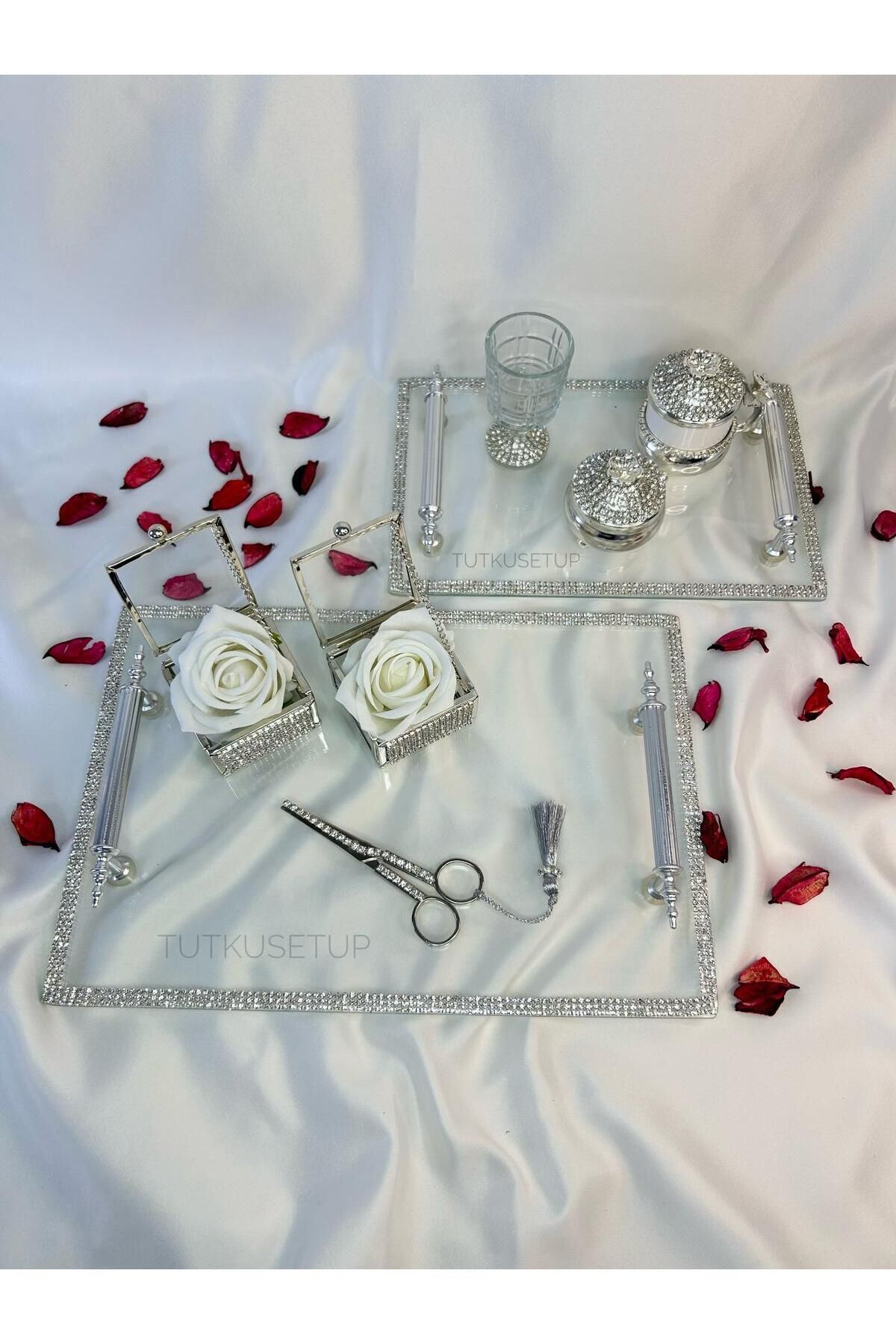 TutkuSetUp Özel Tasarım Söz-Nişan Tepsi Seti Taş Detaylı Tasarım