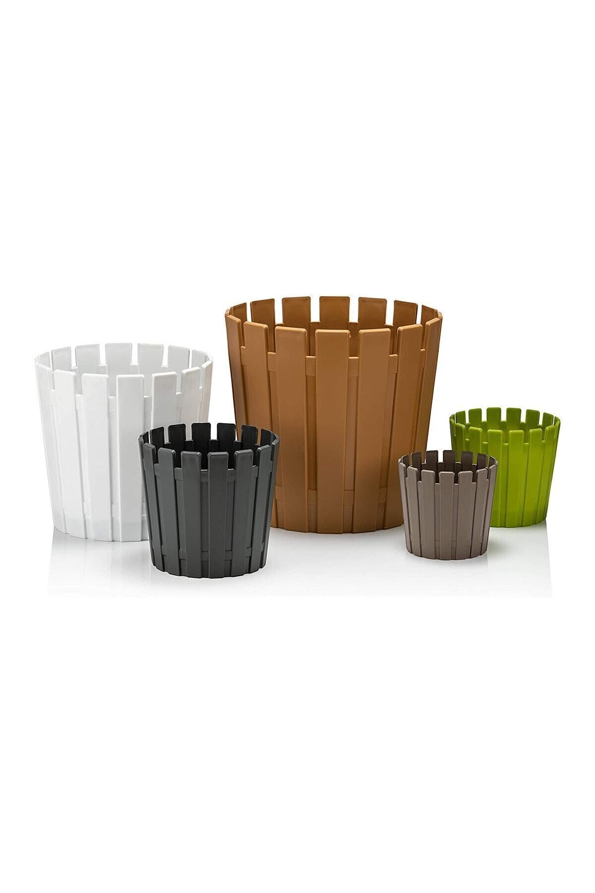 Akasya Pastel Saksı 8,5 Litre Beyaz 27cm Plastik Drenaj Izgaralı Bitki Çiçek Saksısı 6