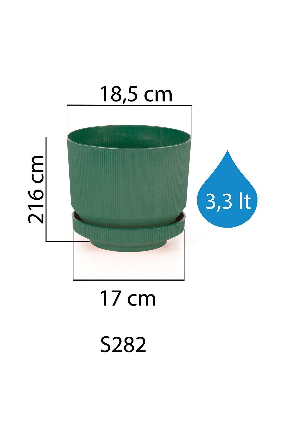 3.3 Litre Yeşil Dekoratif Lüks Saksı No2 Iç Dış Mekan Tabaklı Plastik Çiçek Saksısı Ø18,5x16cm 2