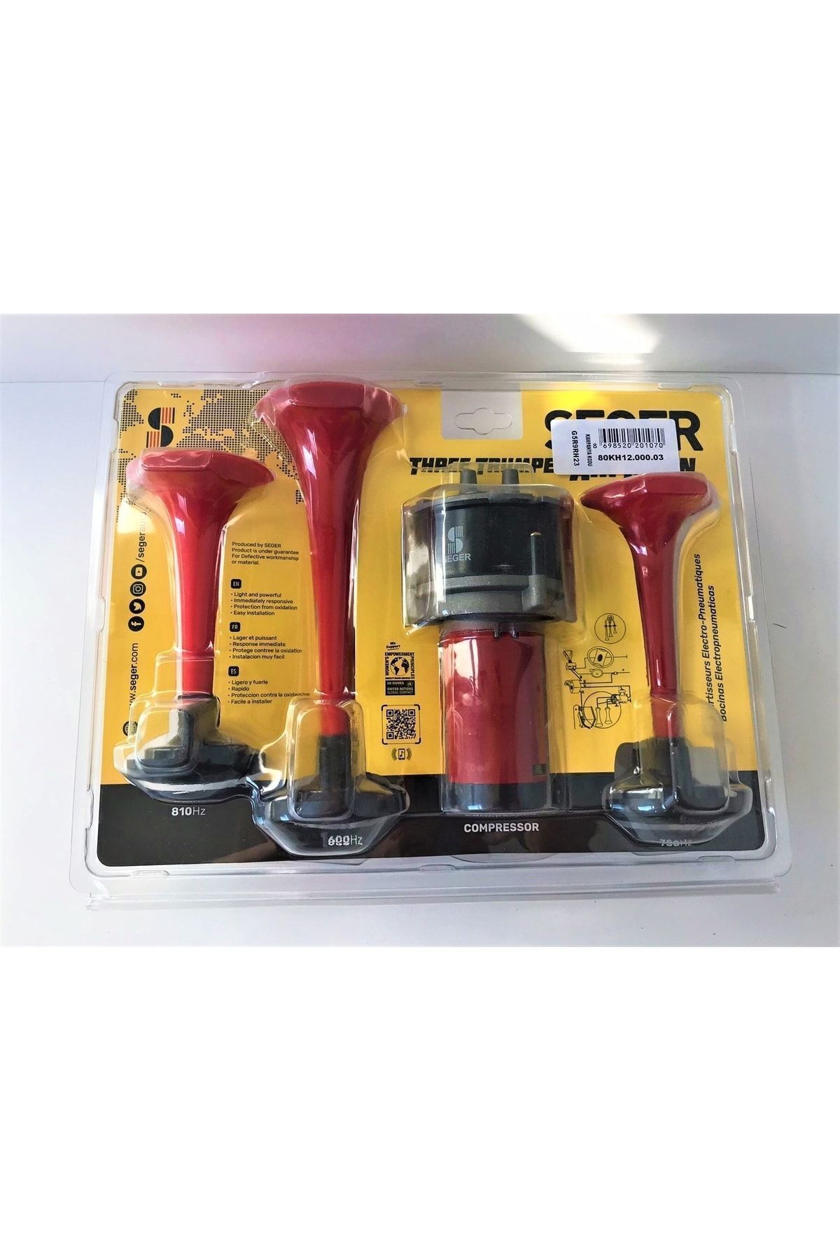 Seger 3 Borulu Kendinden Kompresörlü Havalı Korna 12volt