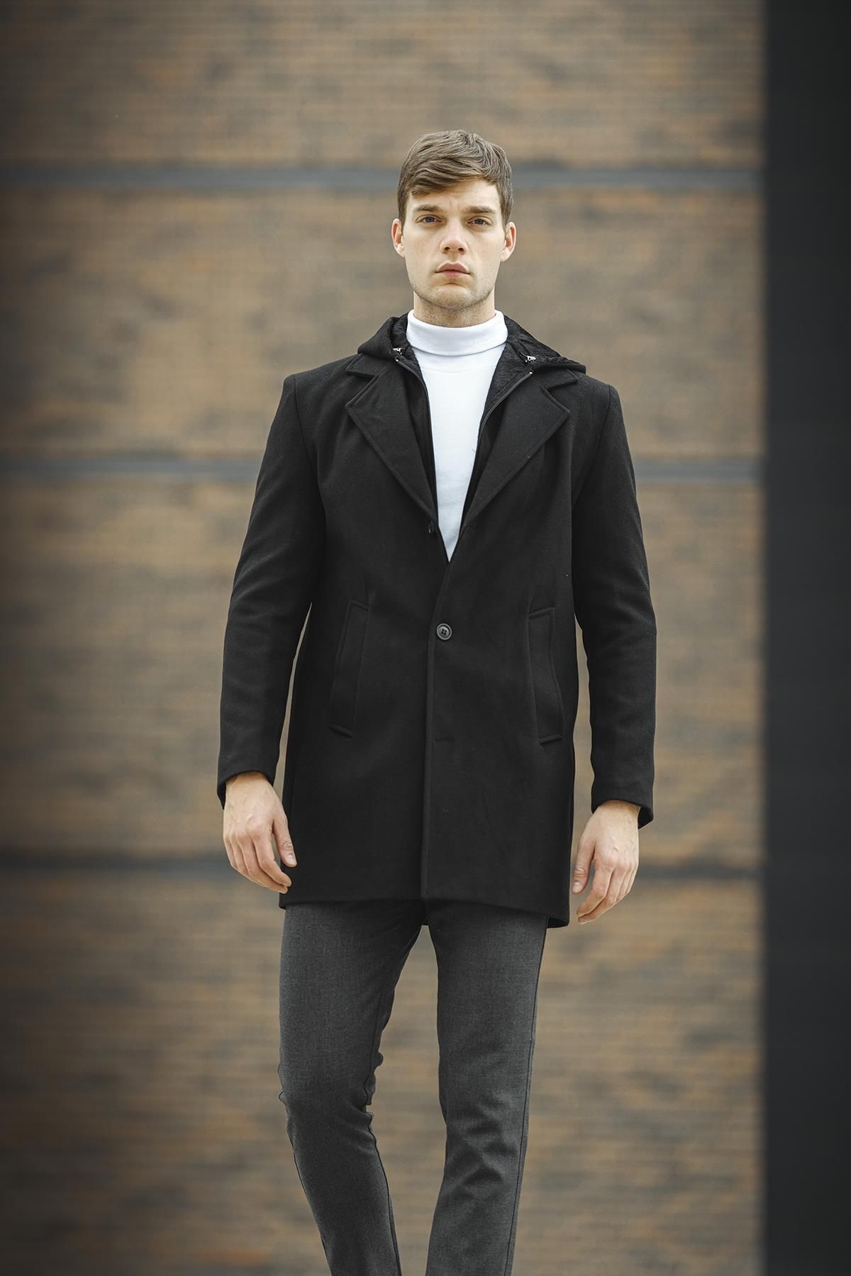 Oksit  Tuci Delano Kapüşonu Çıkabilen Kaşe Erkek Palto - Görsel 6