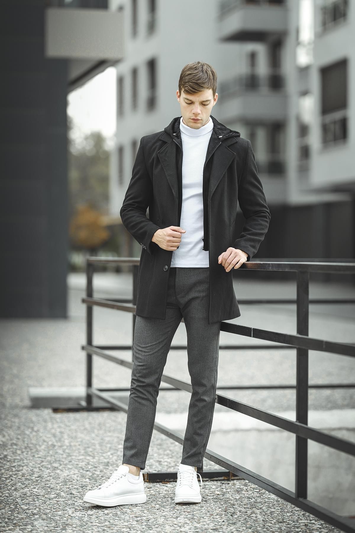 Oksit  Tuci Delano Kapüşonu Çıkabilen Kaşe Erkek Palto - Görsel 3