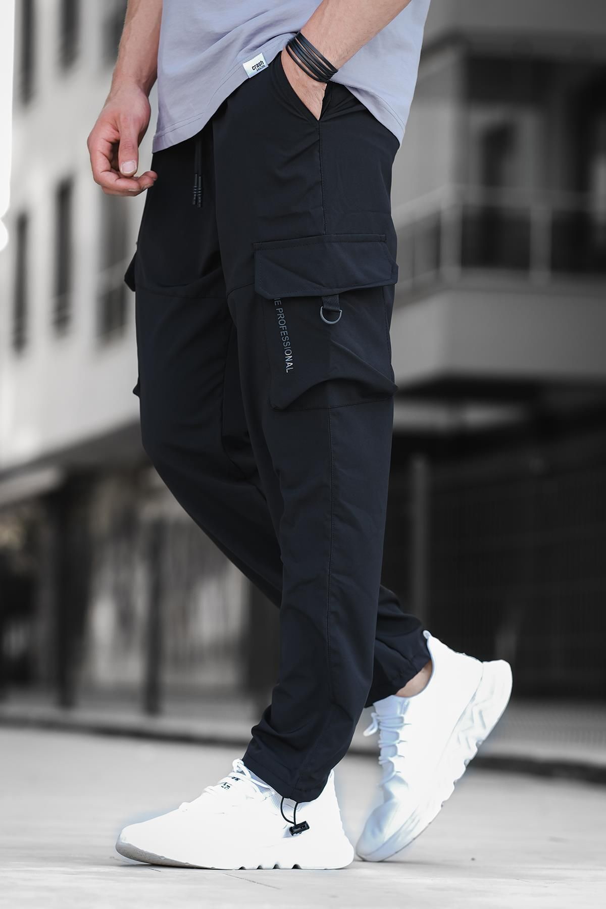 tiziano kort parachute straight drawstring hem mens tracksuit bottoms with cargo pockets