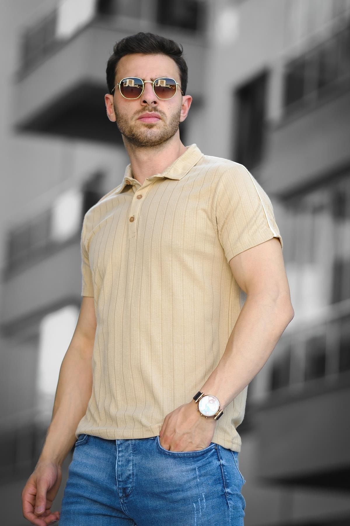 Oksit Męski T-shirt Polo O Dopasowanym Kroju Dumont Z Ramionami I Dekoltem W Paski Mężczyzna - S