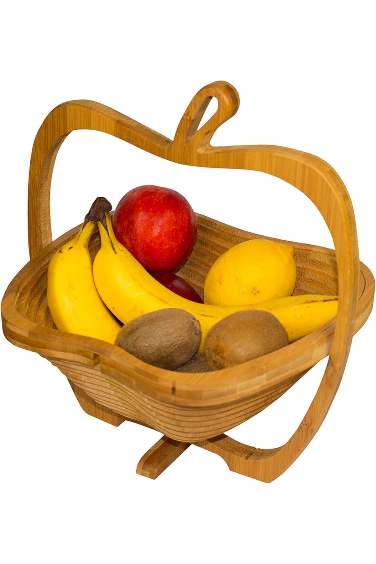 ALKESE Bambu Meyve Sepeti Büyük Boy Elma Meyve Ekmek Sepeti Şekerlik Dekoratif Mutfak Süsü