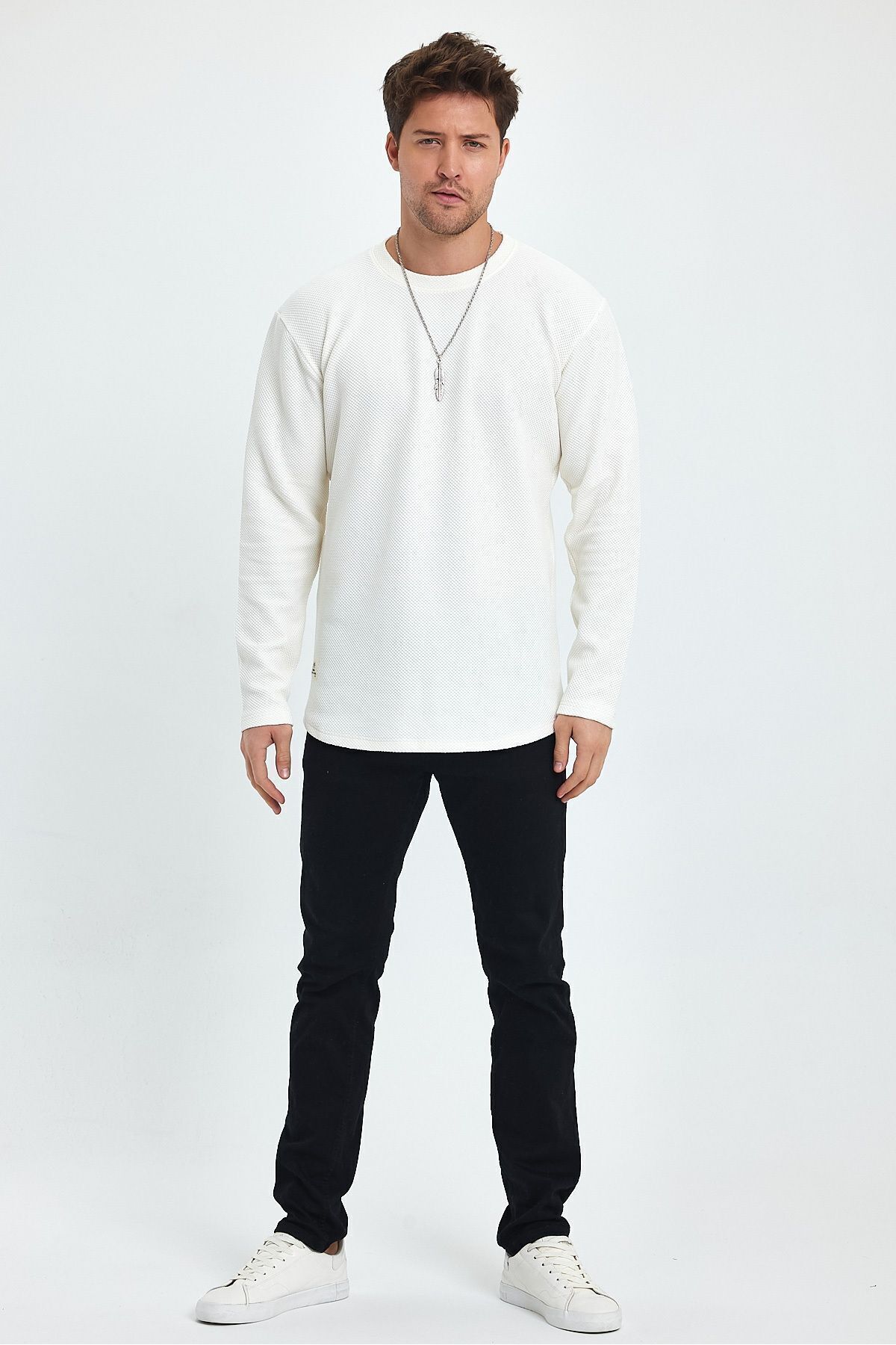 PELİTİSS  Uzun Kollu Sweat Rahat Kesim Oval Etek Detaylı - Görsel 2