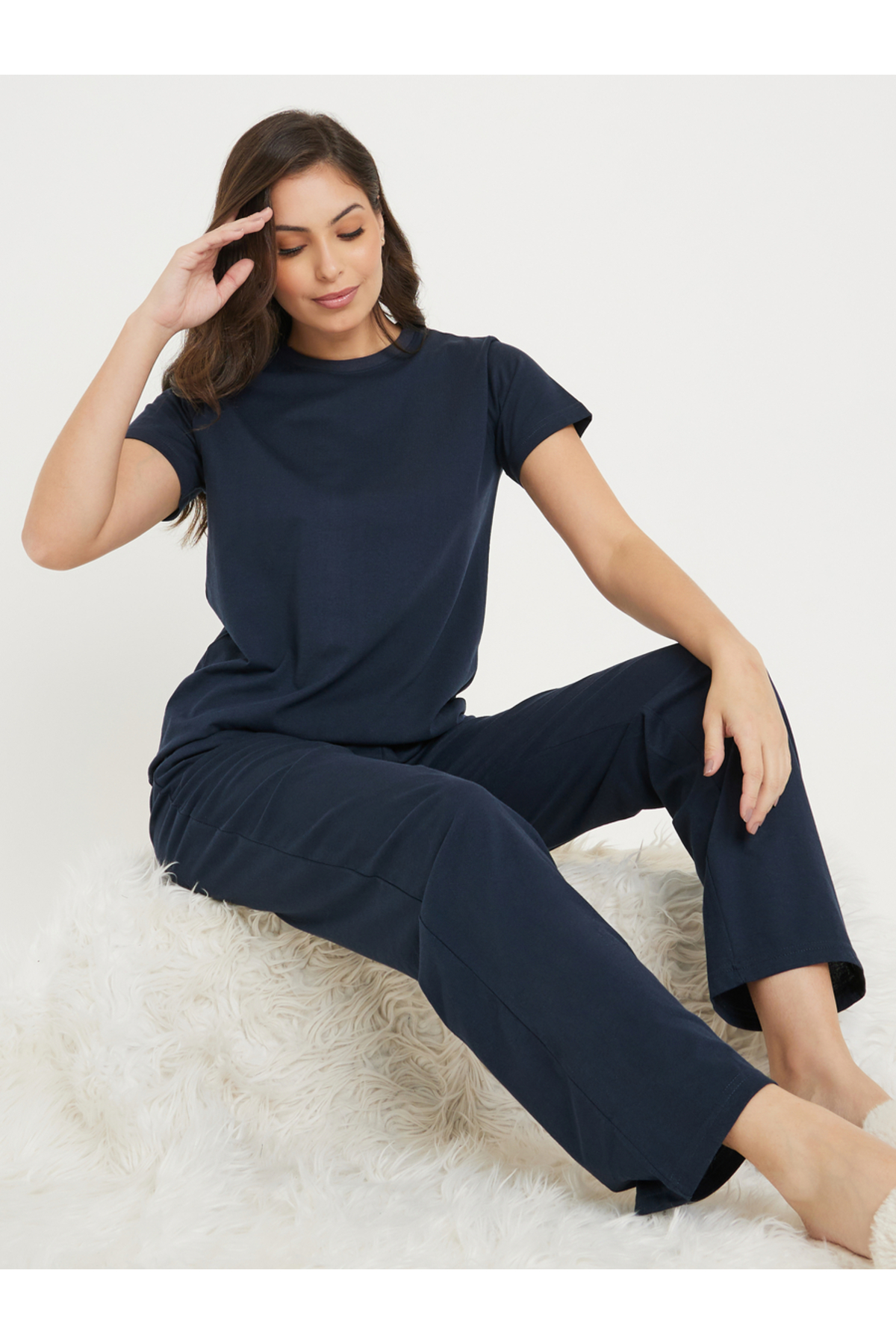 Styli Solid Cotton T-Shirt & Pyjama Set