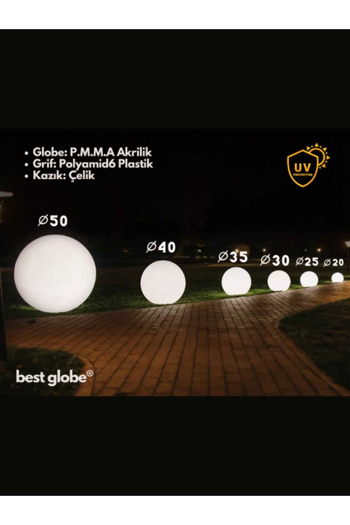 20cm Akrilik Bahçe Top Glop Aydınlatma Best Globe (BEYAZ) 1 Adet 3