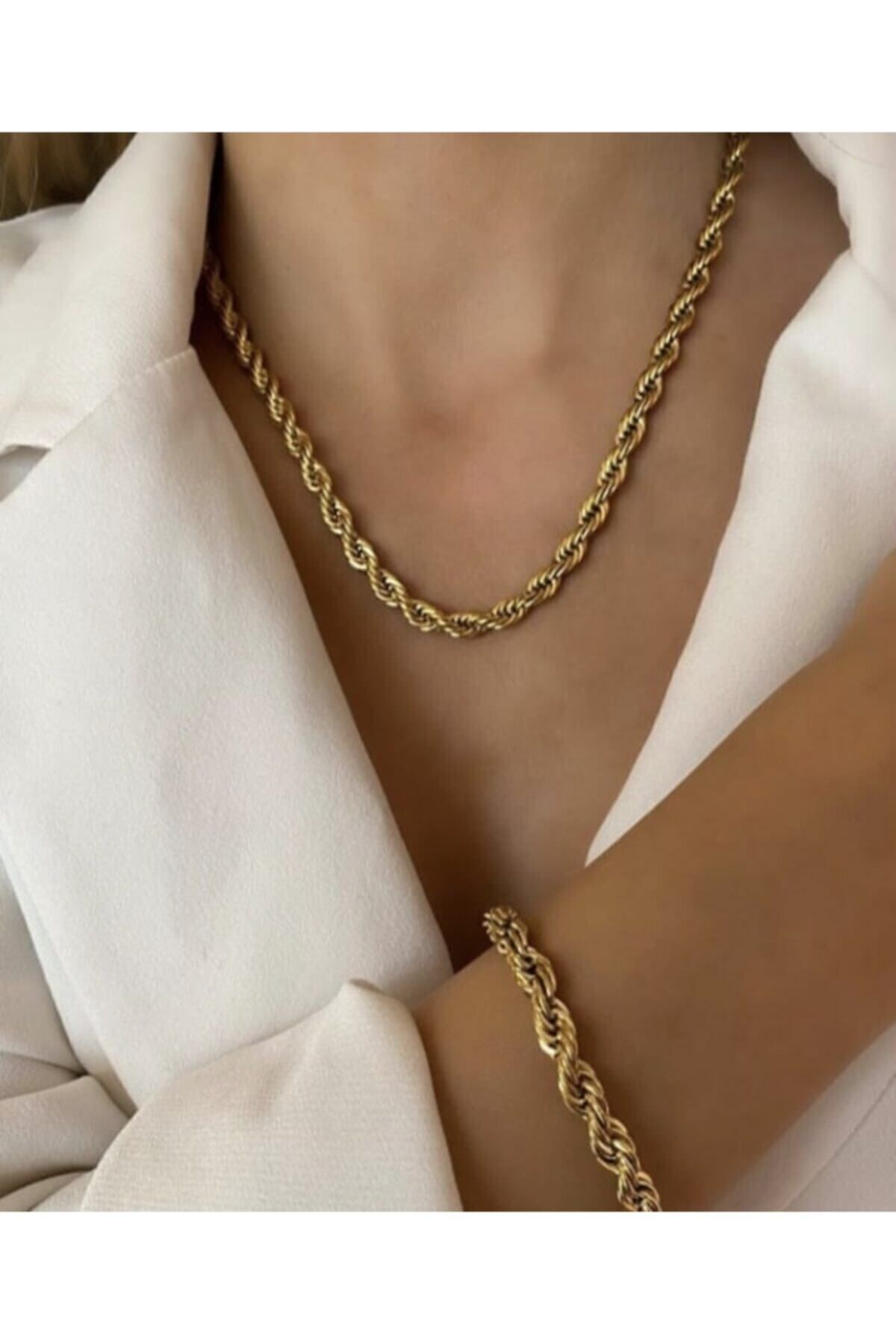 EDA TAKI VE AKSESUAR Çelik Ekstra Kalın Burgu Zincir Ve Bileklik