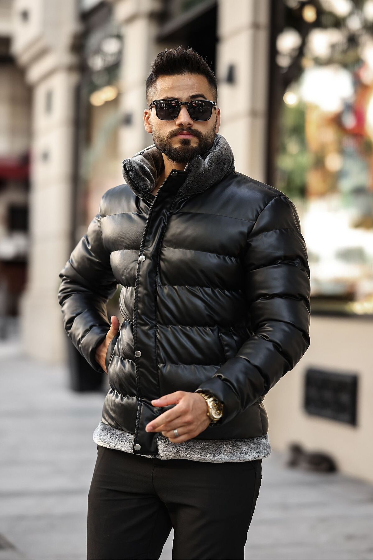 DOXGER Water and Windproof Puffer Leather Jacket Trendyol