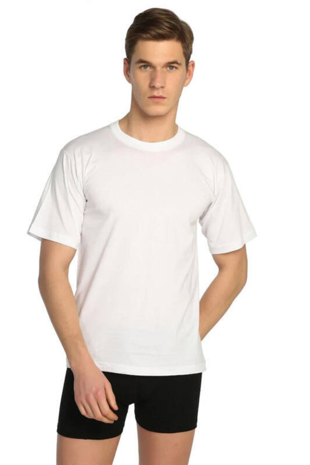 Tutku-Men's White Large Size Crew Neck Short Sleeve Undershirt 6-Piece Economical Pack 2