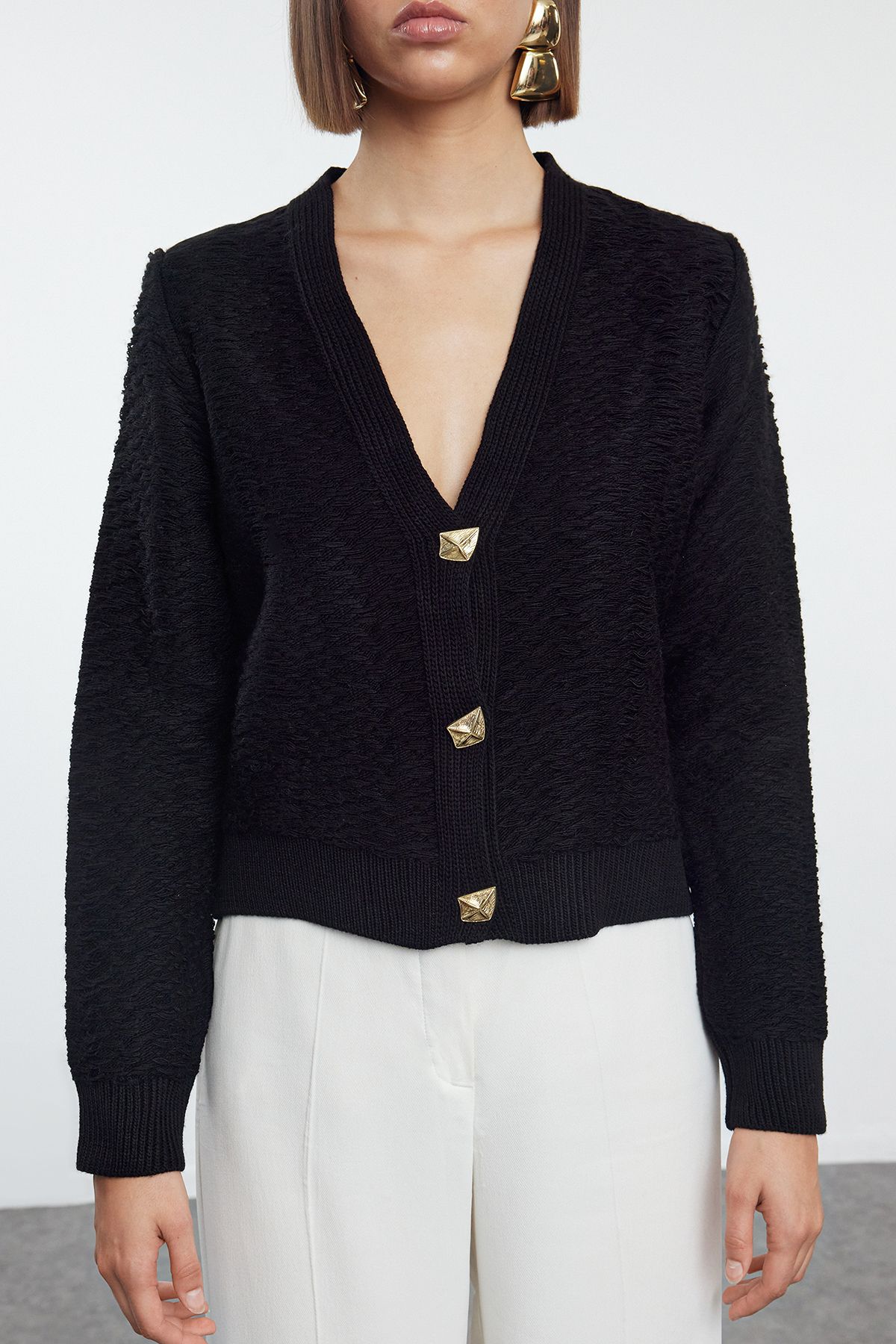 Trendyol Collection-Tricotaj Cardigan cu trandafiri negri - Detaliu nasturi, TWOAW25HI00249 3