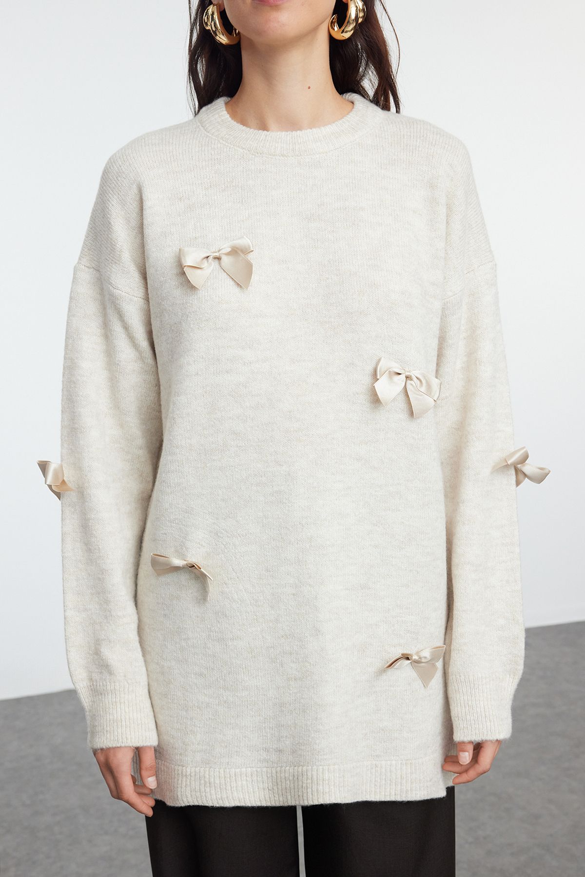 Trendyol Modest-Knitwear Sweater - Stone Color, Bow Detail, TCTAW25AK00054 3
