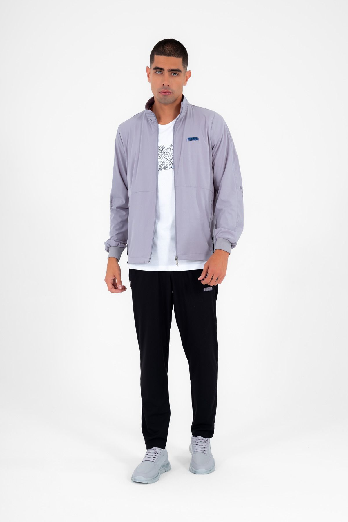 ست گرمکن ورزشی مردانه یقه ORTAK GREY LYCRA BREATHING 4 POCKET SUMMER SLIMFIT TRACKSUIT تیم 6943 Escetic