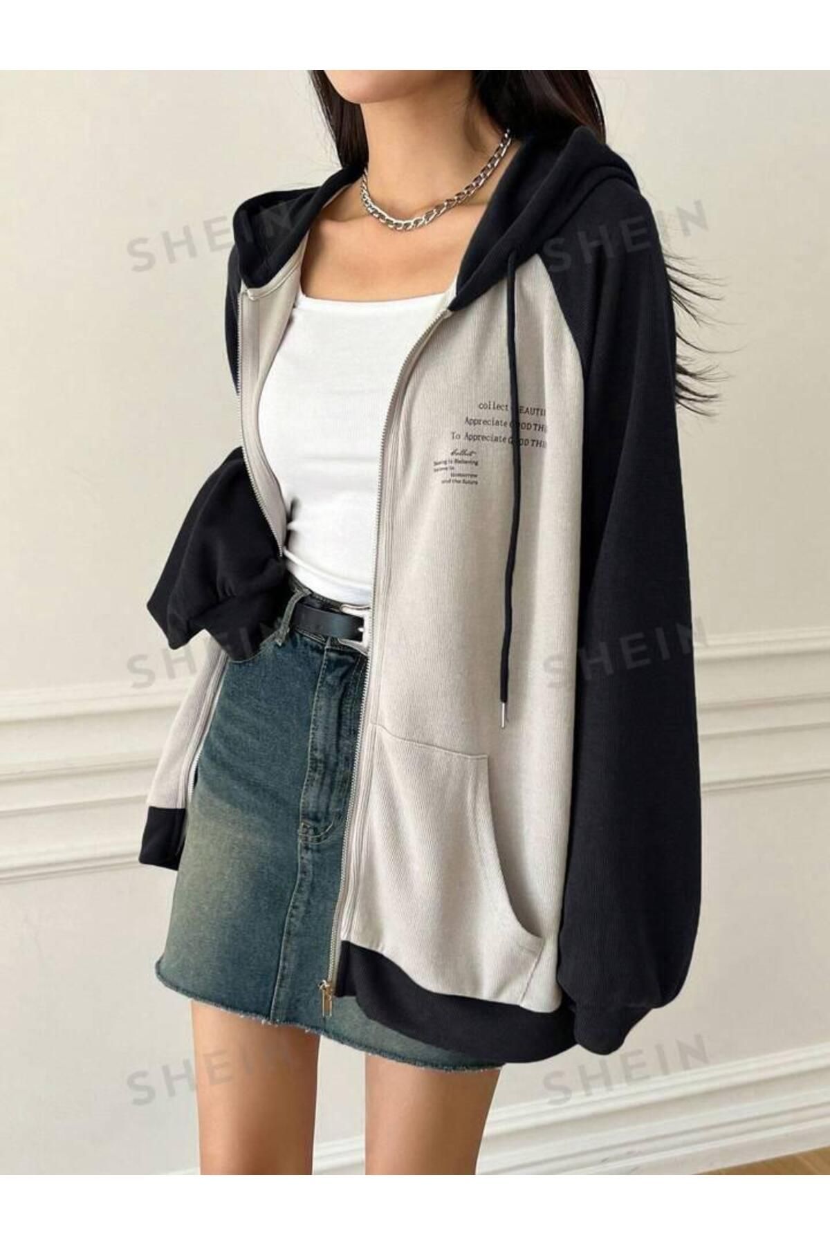 Machetta Unisex Beautiful Sırt  Ve Ön Baskılı Reglan Kol Kapüşonlu Oversize Kışlık Hırka Hoodie