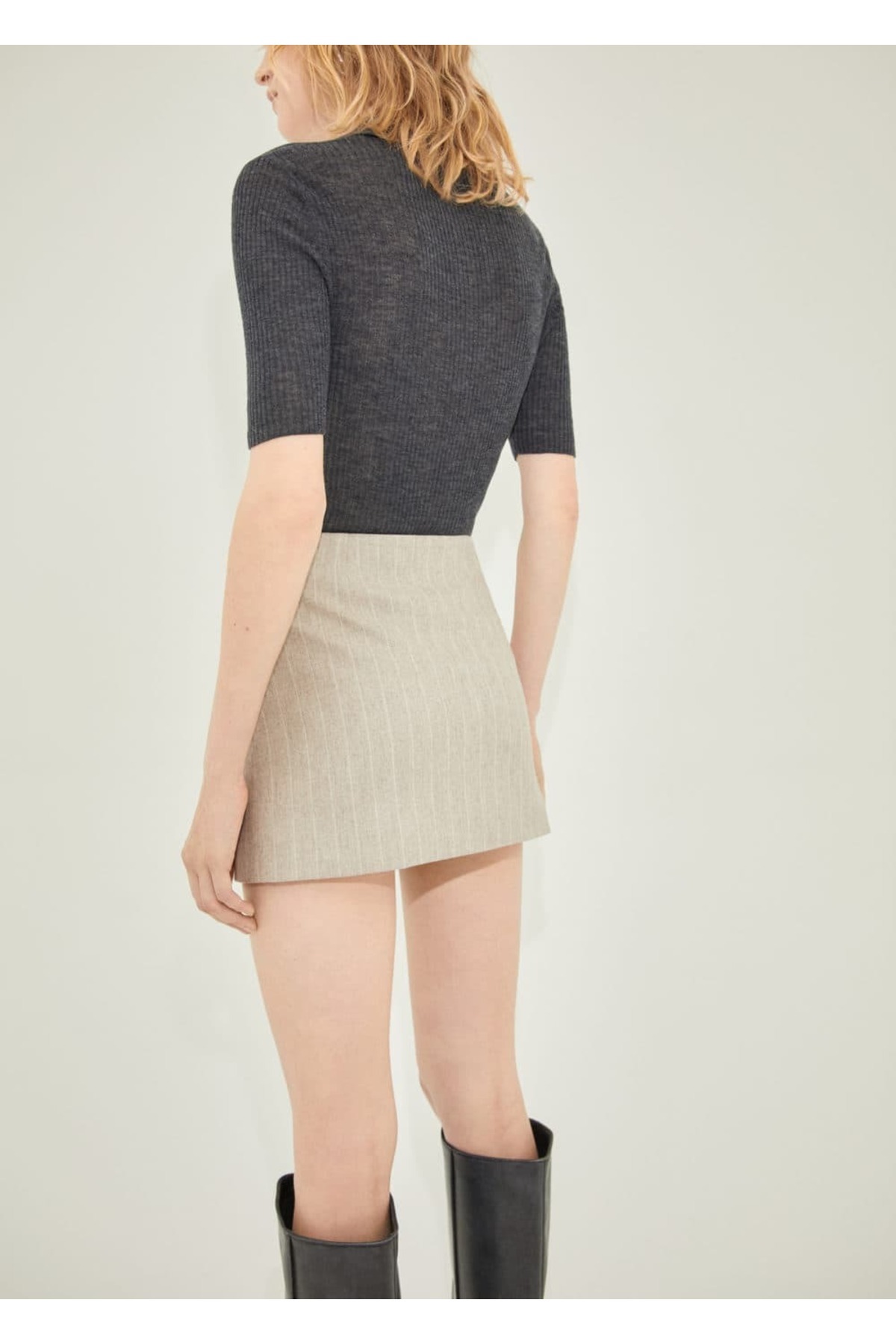 MANGO Woman-Slim striped wool skirt 4