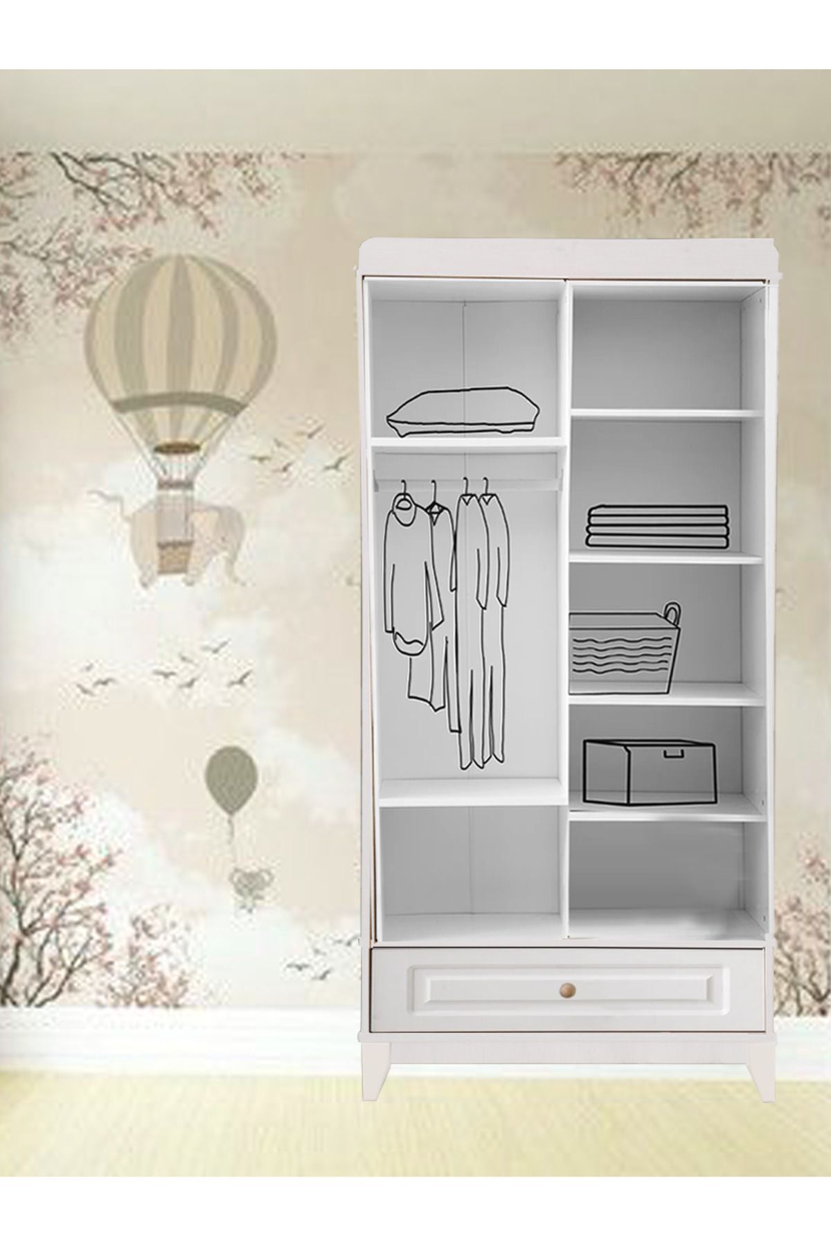 Koza %100 MDF Panjur Beyaz 2 Kapılı Bebek & Çocuk Dolap fotoğrafı 2 (önizleme)