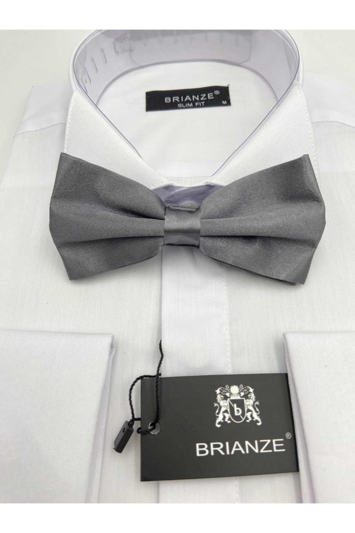 Brianze Füme Gri Düz Renk Saten Papyon