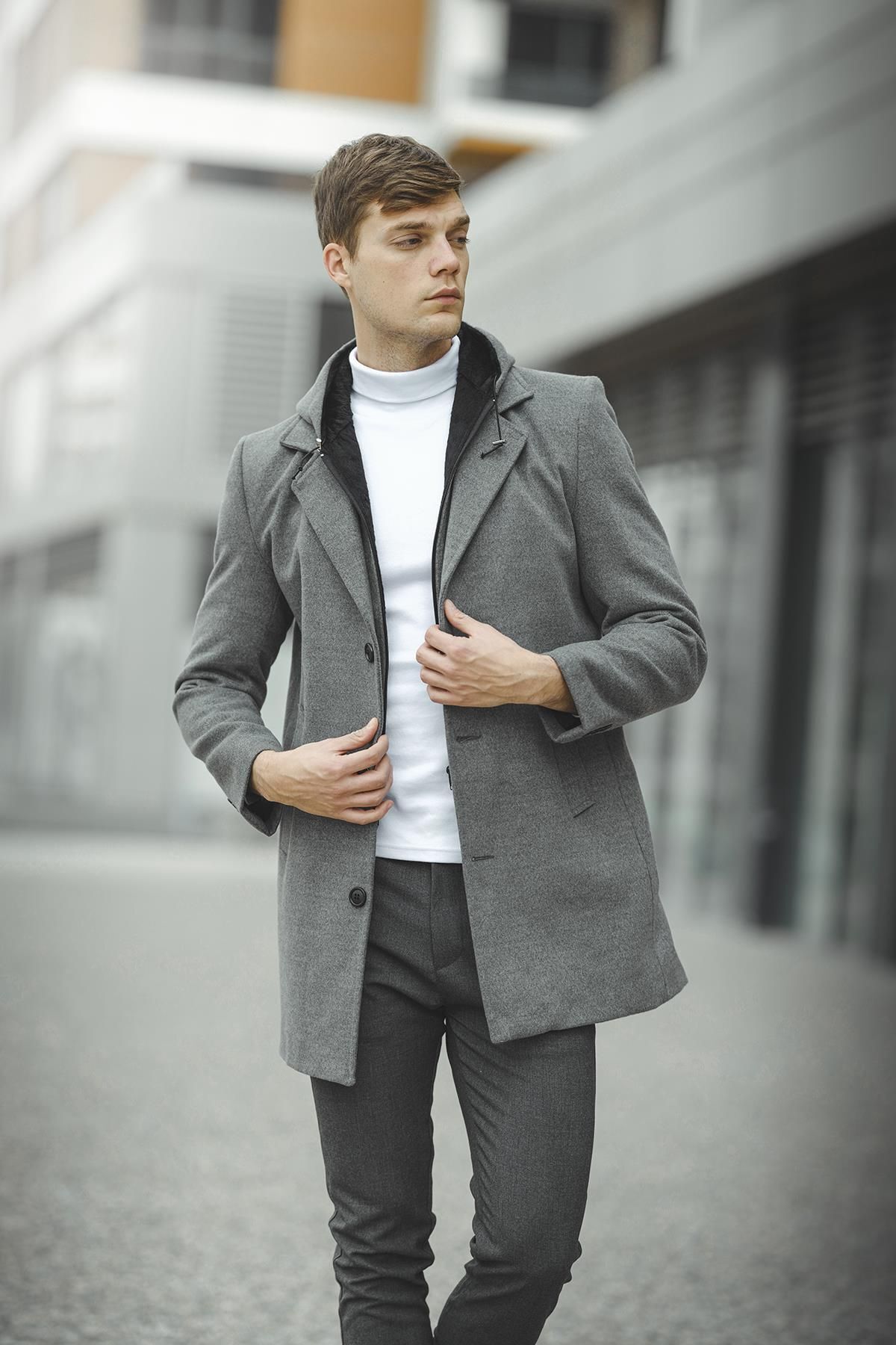 اوکسیت کت کشمیر مردانه Tuci Delano با کلاه جداشونده