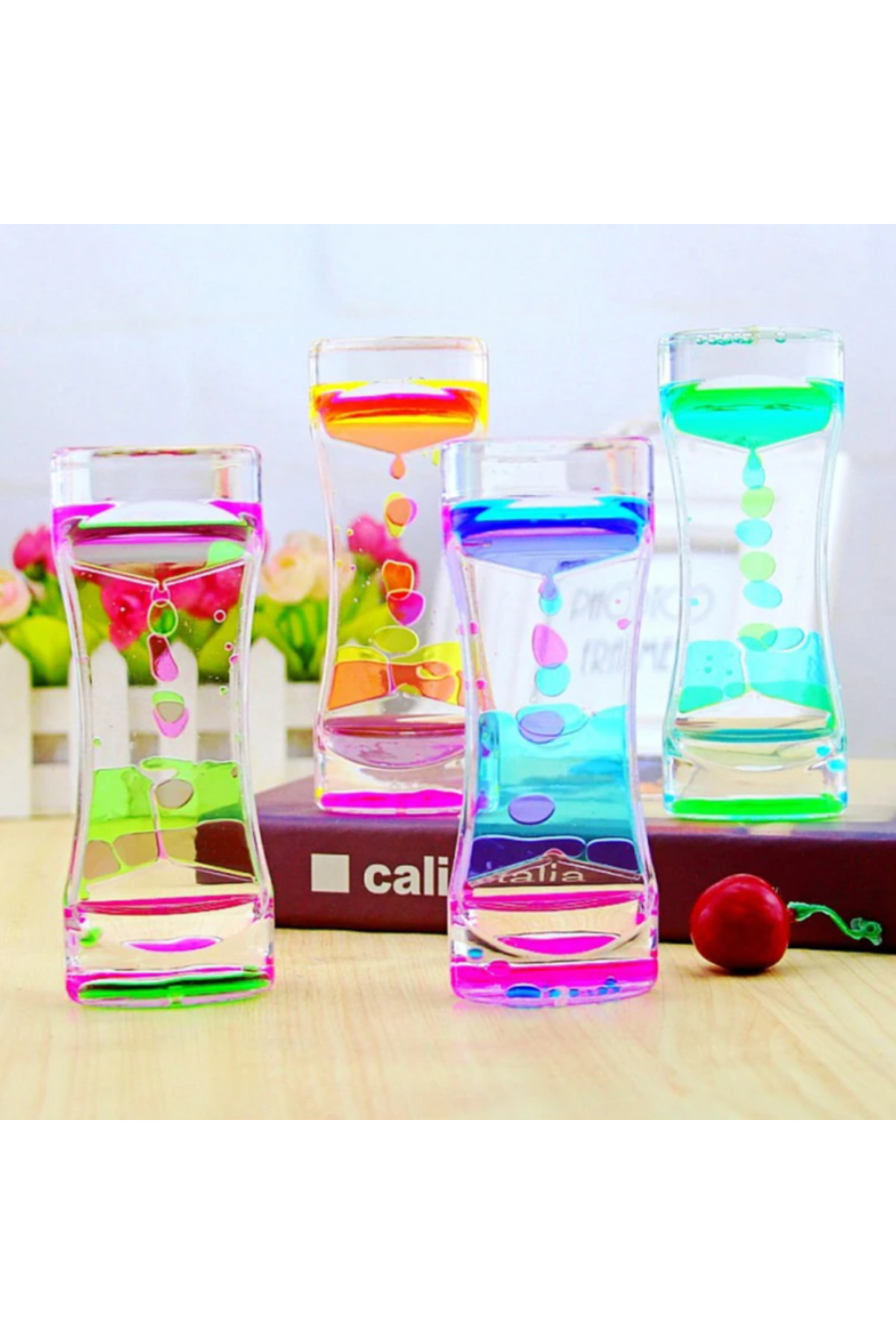 racoonco Dekoratif Çift Renkli Sulu Yüzer Kabarcıklı Kum Saati