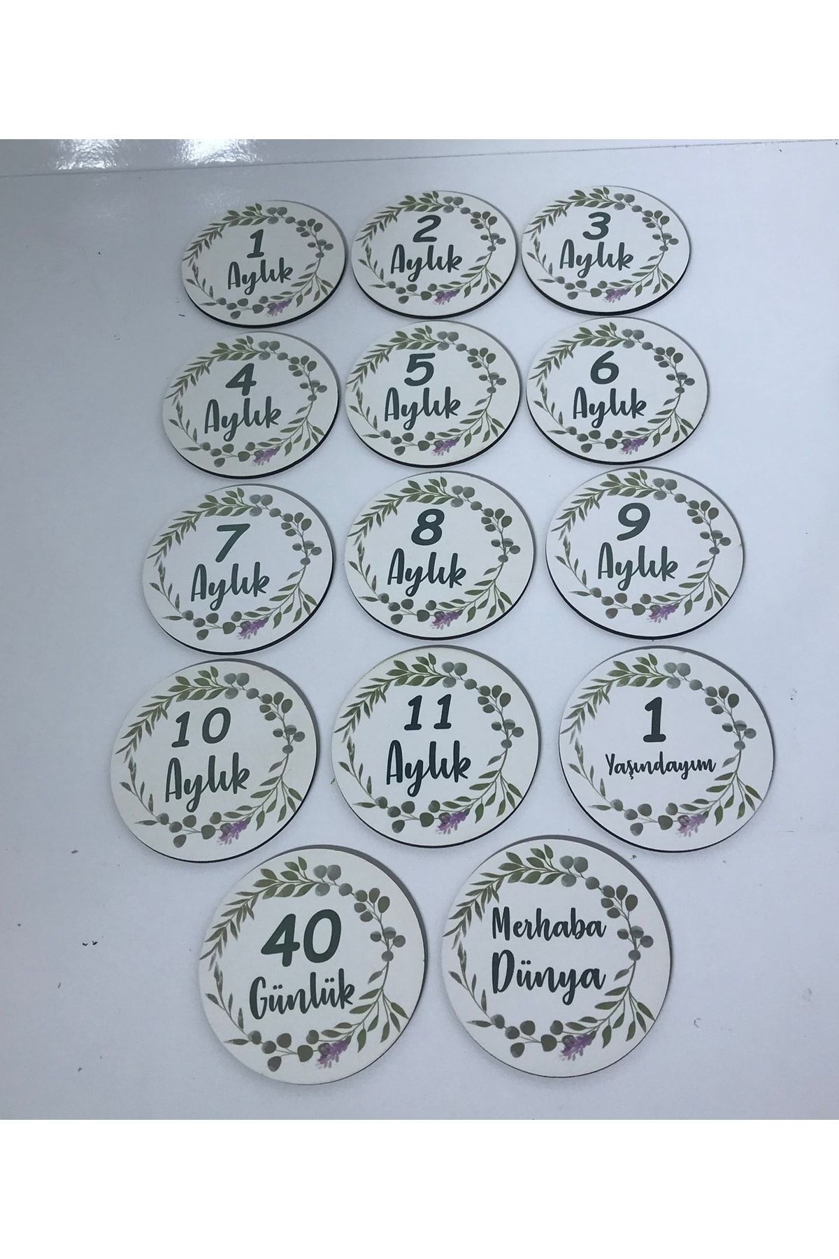 Minik Mucizeler 12 Aylık Ahşap Plak Seti Bebek Aylık Fotoğraf Kartları Bebek Hediyelik Hatıra Kartı fotoğrafı 4 (önizleme)