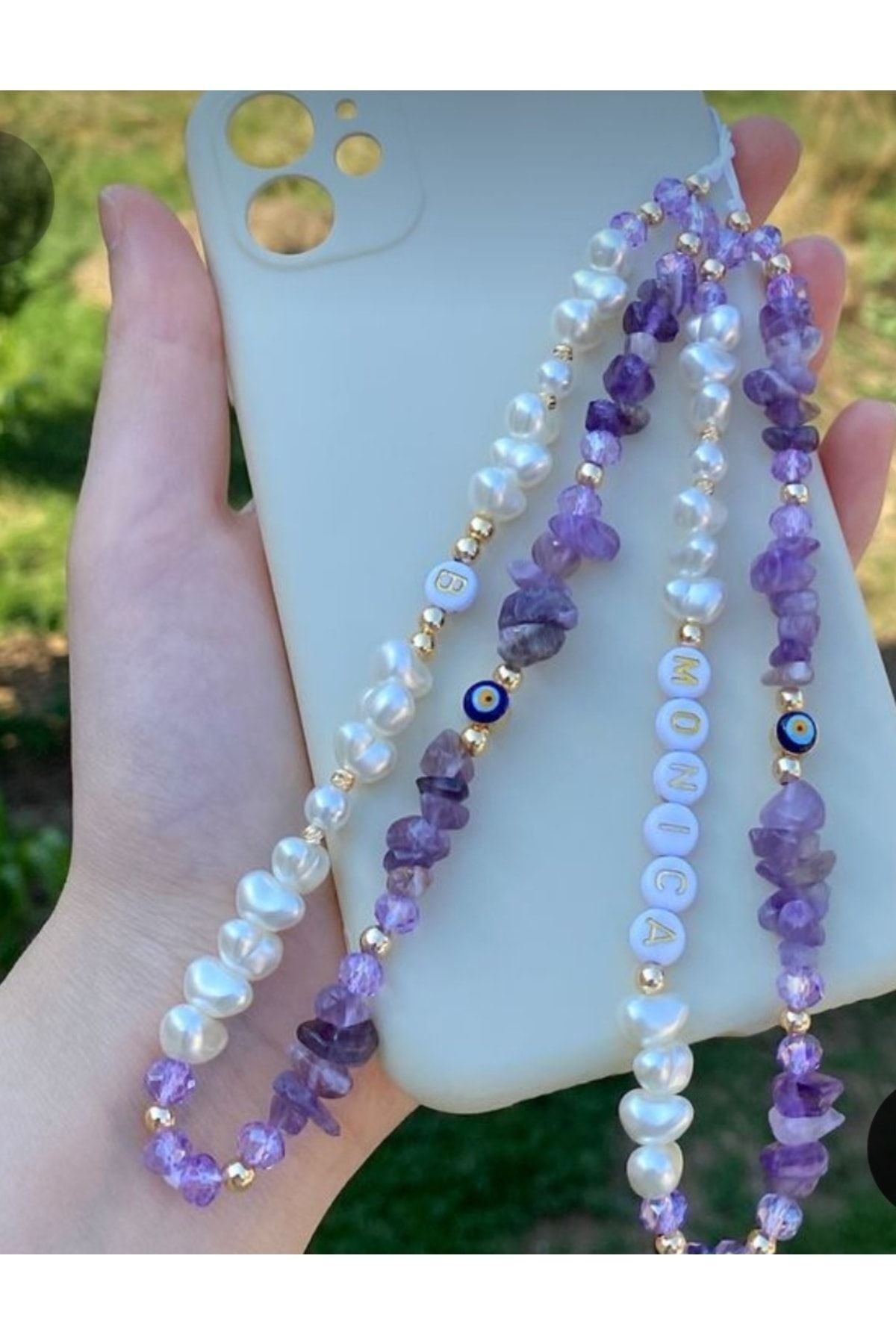 LORESİMA AKSESUAR Mor Ametist Dogal Tas Telefon Askisi Telefon Charmi