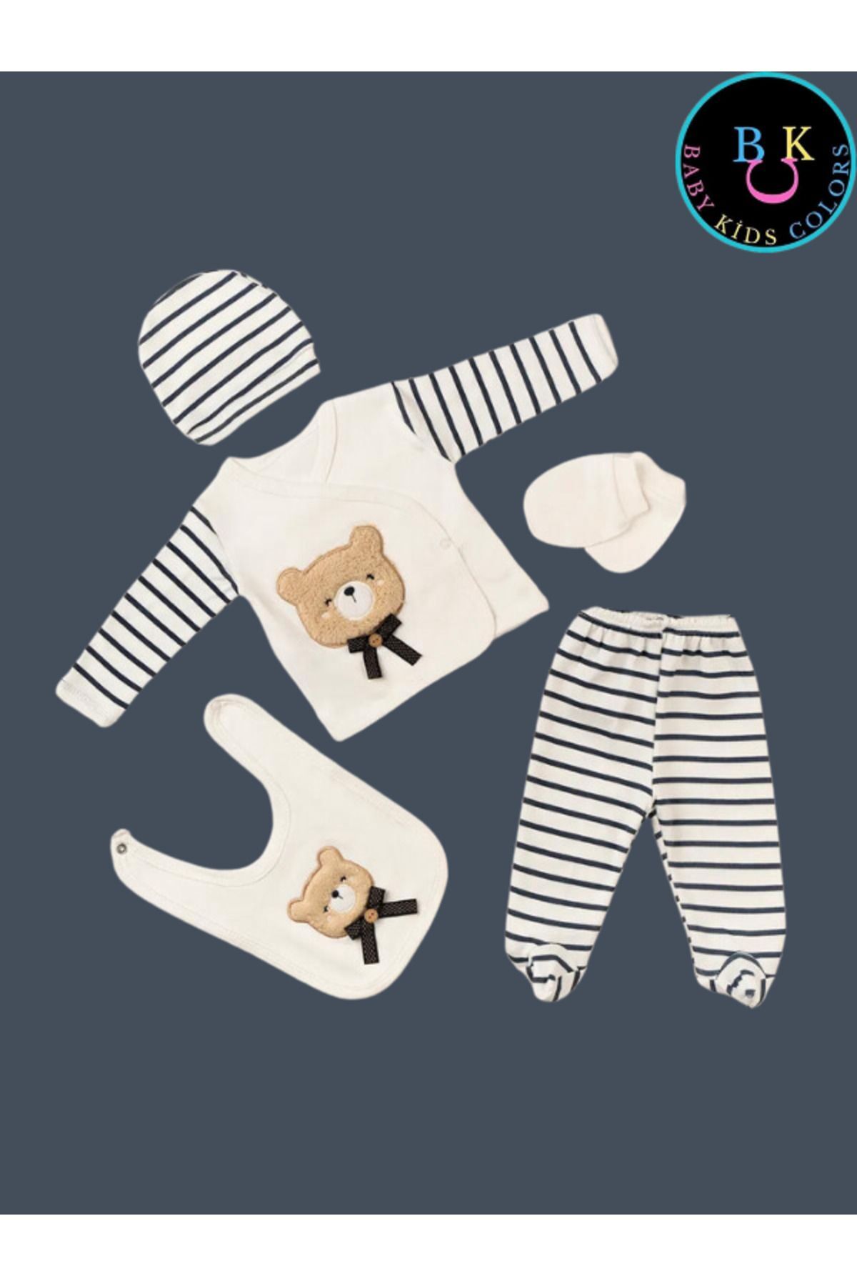 ست نوزادی پسرانه – دخترانه آبی سرمه ای baby kids colors | BKCSÜZENELÜKS5'Lİ01 اورجینال - تصویر 3