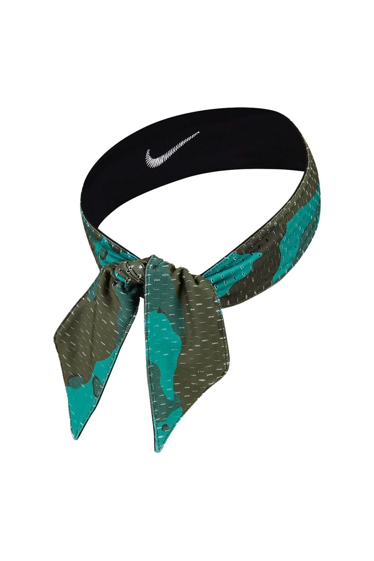 Nike-Dri Fit Head Tie Bandana Double Sided Tennis Player Headband Green Camouflage And Black 4