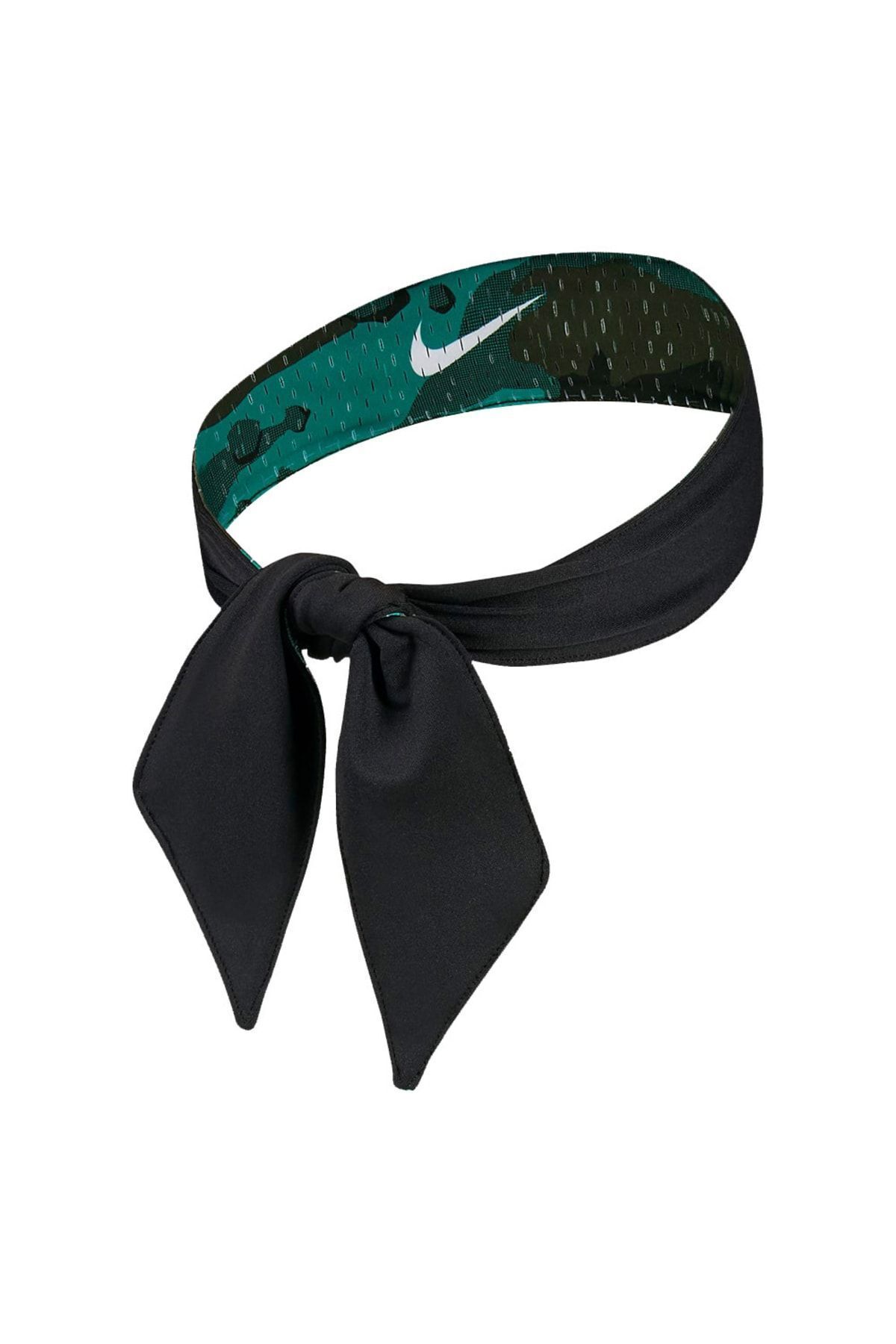 Nike-Dri Fit Head Tie Bandana Double Sided Tennis Player Headband Green Camouflage And Black 3