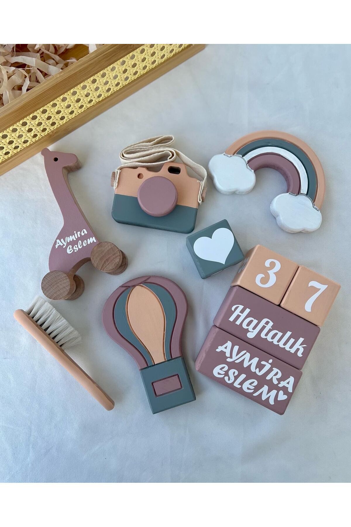 Pembe gri objeli bebek çekim aksesuarı