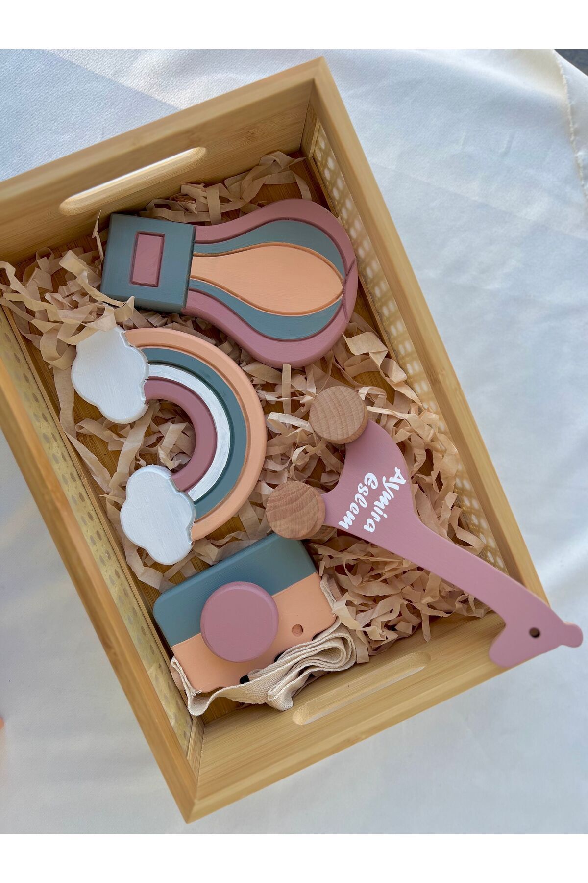Pembe gri objeli bebek çekim aksesuarı