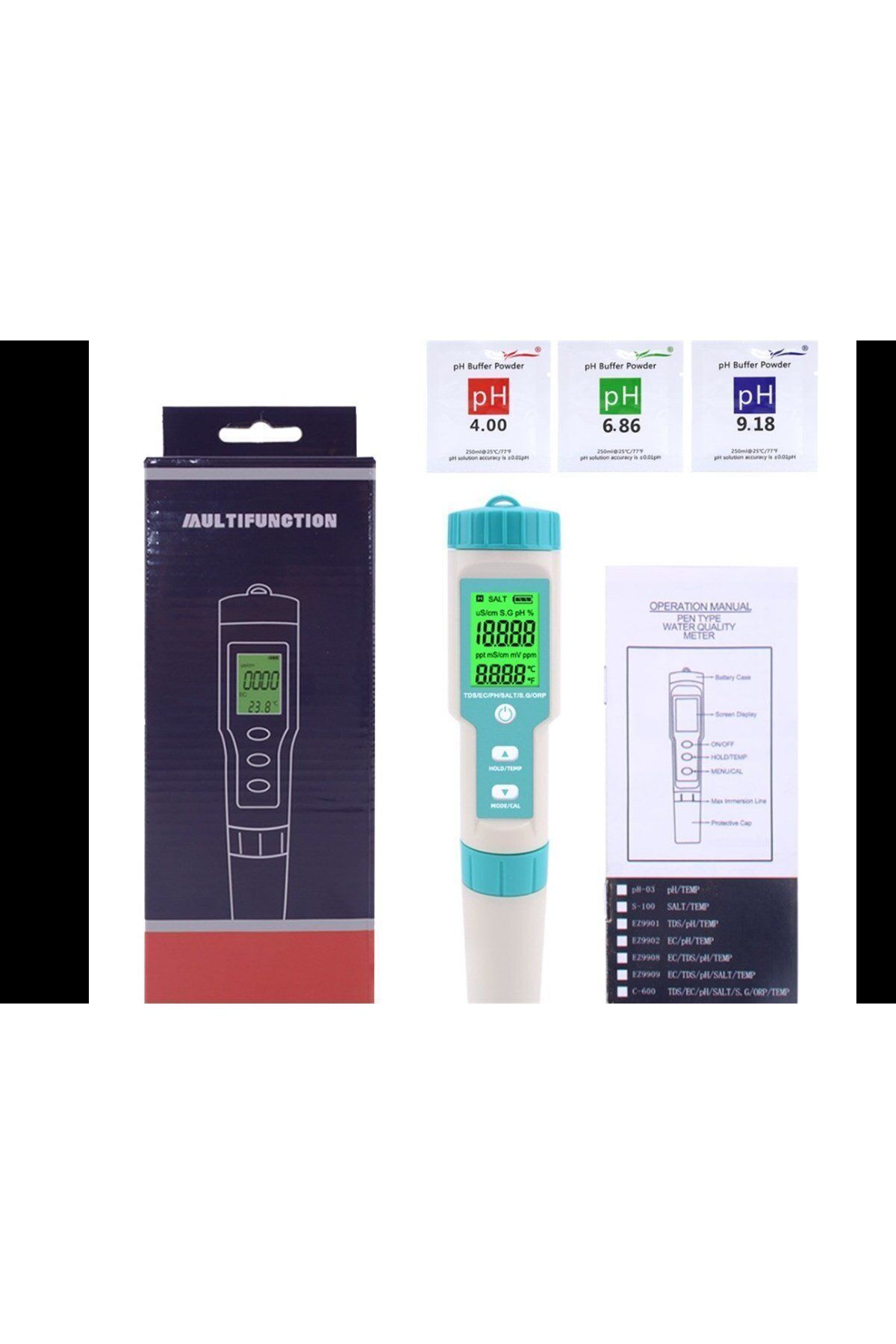 COLD BREW TREND by ugur cadirci PH Ölçer Su Kalitesi  - 7in1 PH/TDS/EC/ORP/Tuzluluk/Sıcaklık / Deniz Suyu Ağırlık  c-600