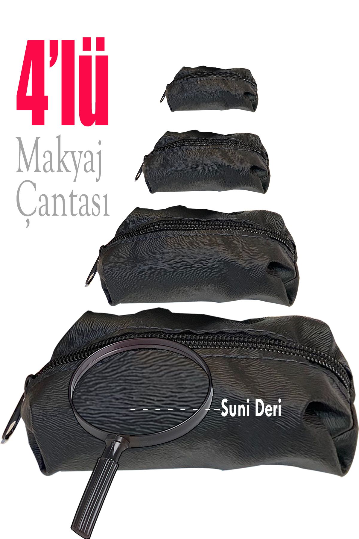 کیسه آرایش 4 تکه ست کیف زنانه مشکی ست آرایشی مراقبتی از نوع Matryoshka FDMFANAİR