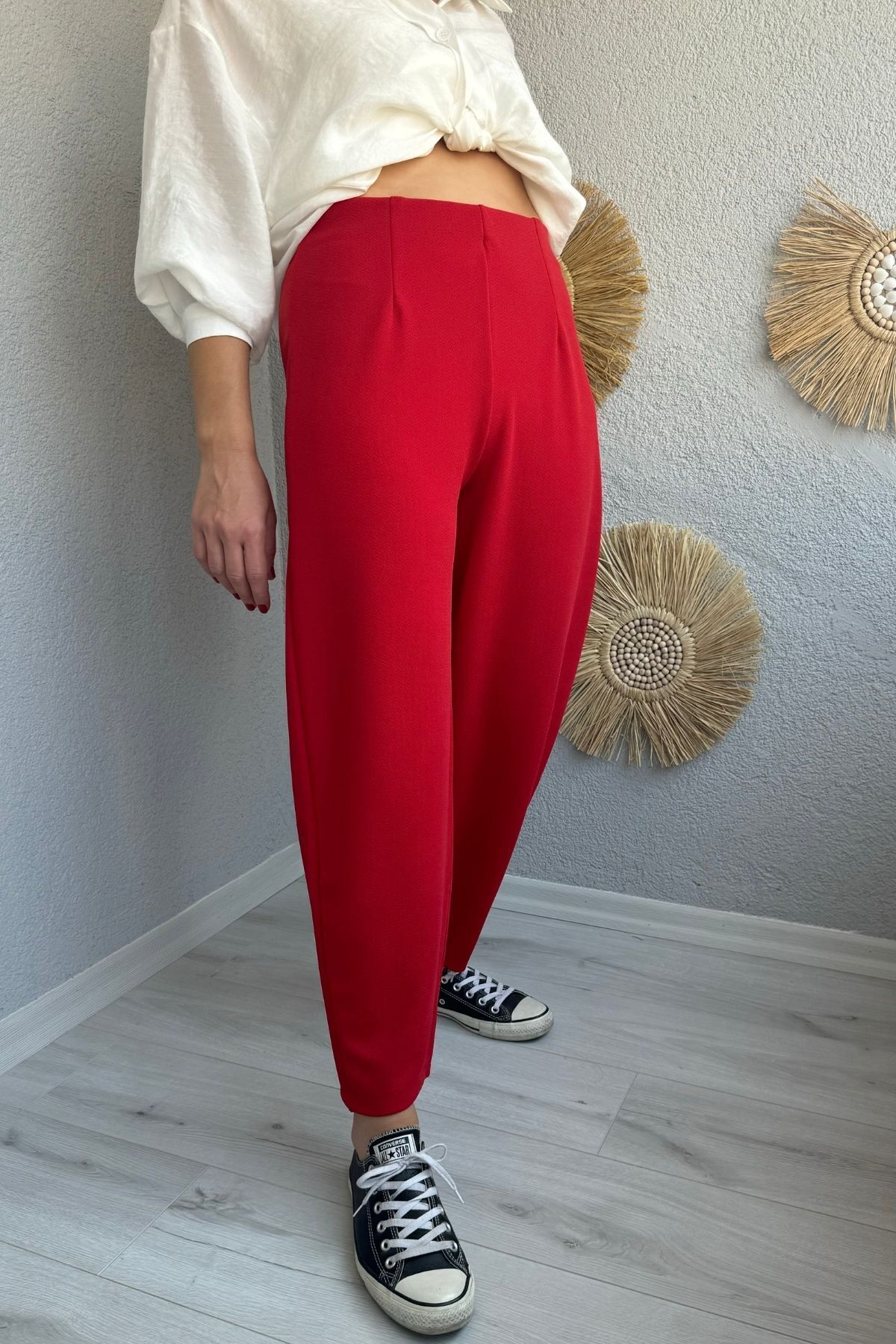 lady special-Women's Elastic Waist Collar Detailed Lycra Balloon Trousers 6