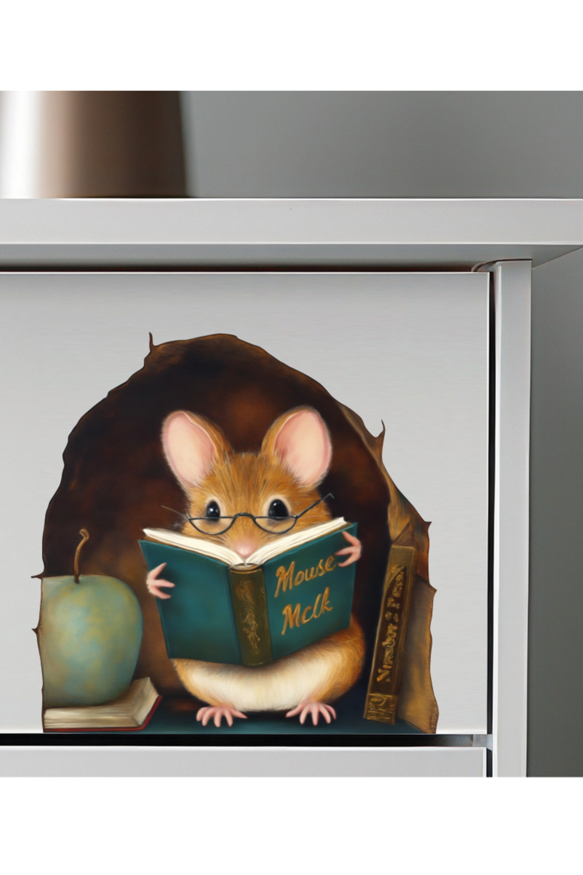 Sim Tasarım Gözlüklü Kitap Sever Fare Koridor Cam Priz Ev Dekorasyon Sticker fotoğrafı 2 (önizleme)